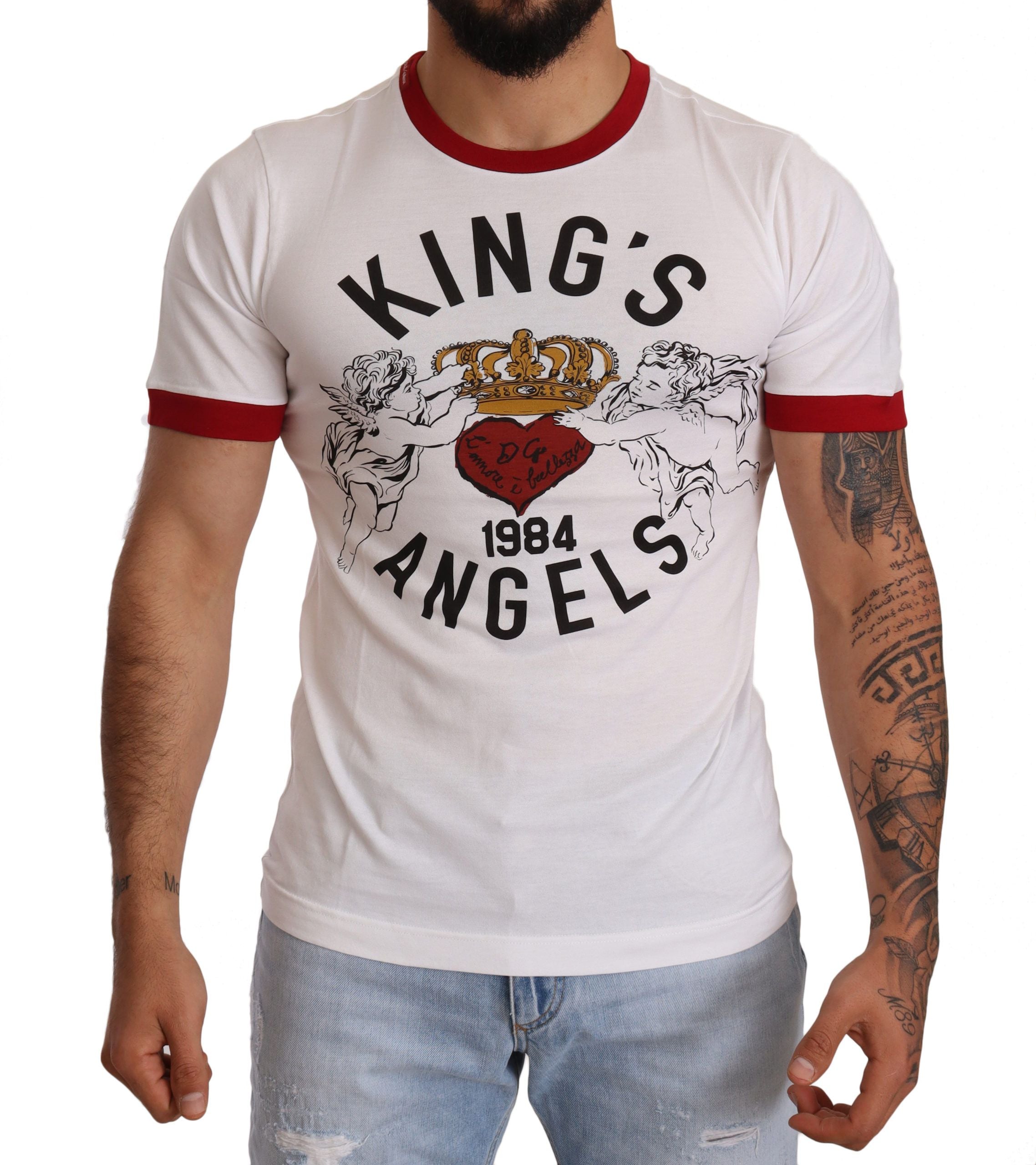Памучна тениска Dolce & Gabbana White Kings с принт на ангели