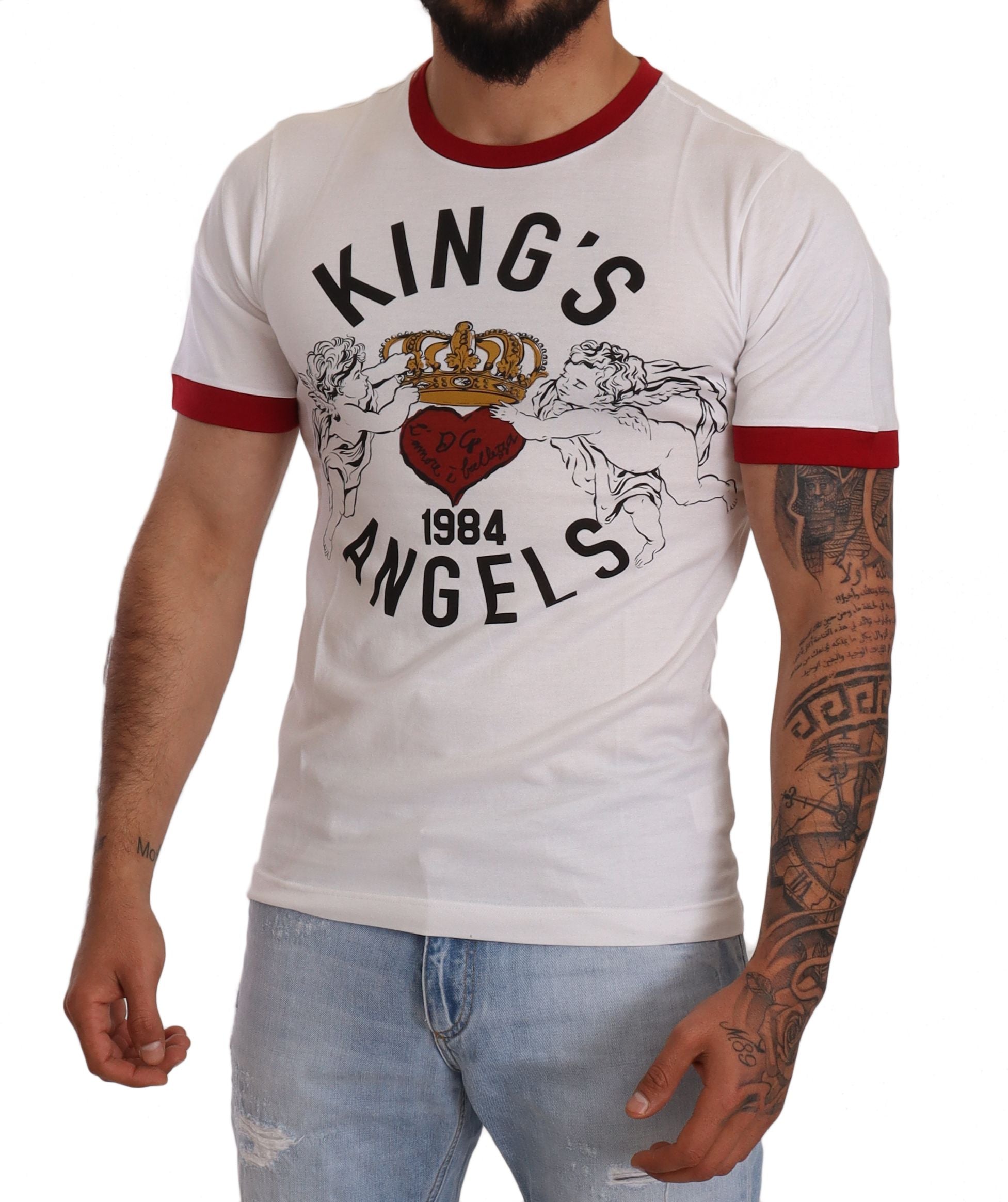 Памучна тениска Dolce & Gabbana White Kings с принт на ангели