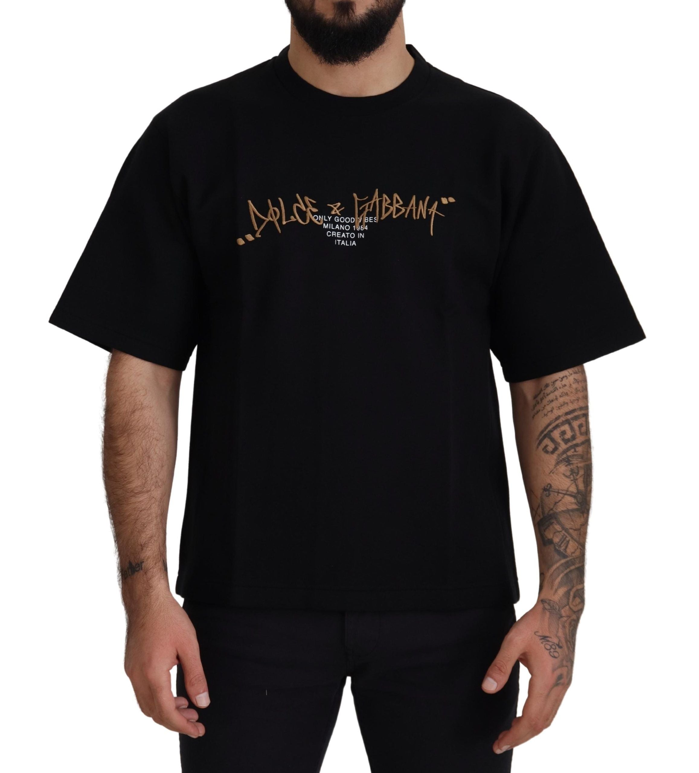 Памучна тениска Dolce & Gabbana с черно лого и кръгло деколте