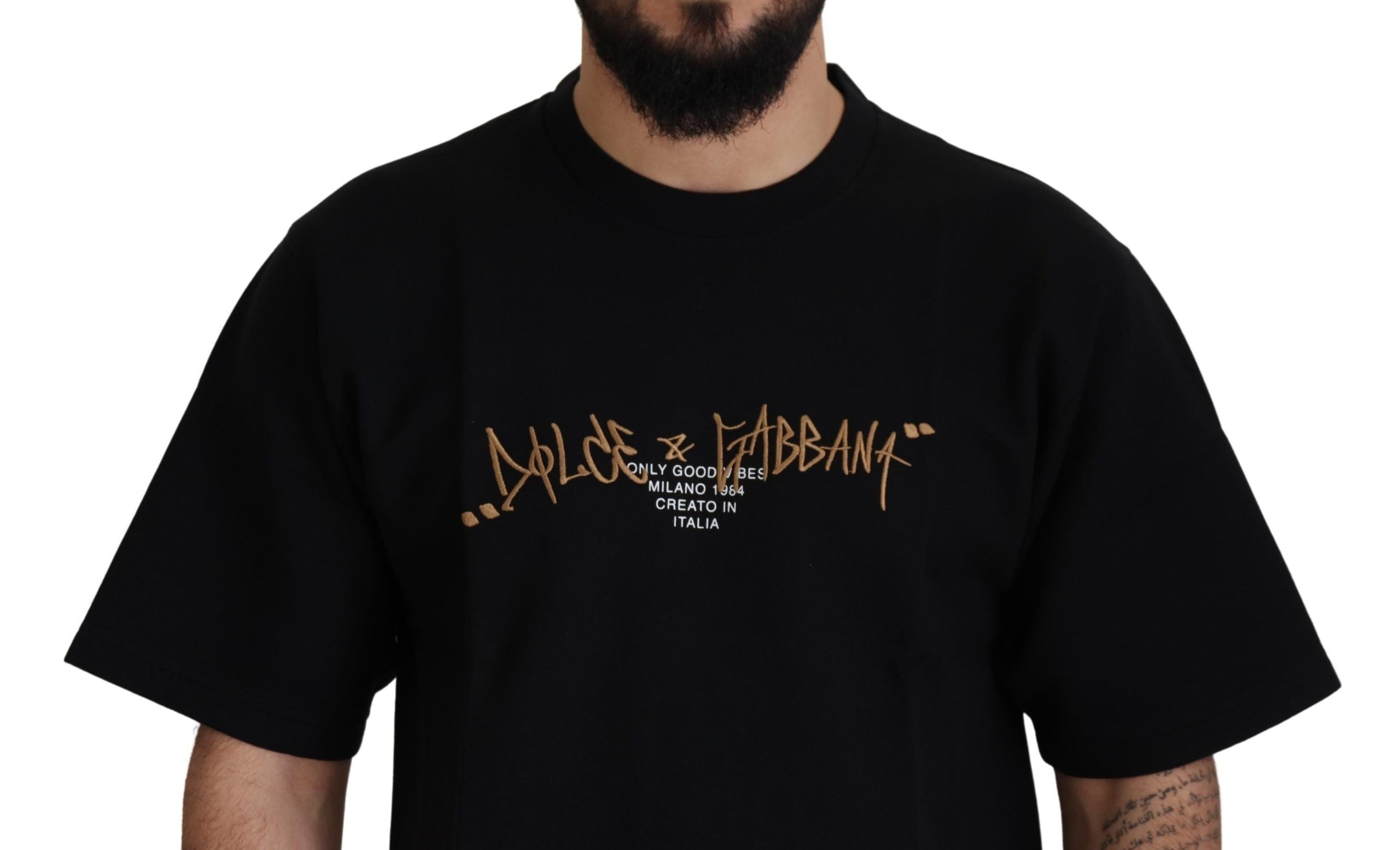Памучна тениска Dolce & Gabbana с черно лого и кръгло деколте