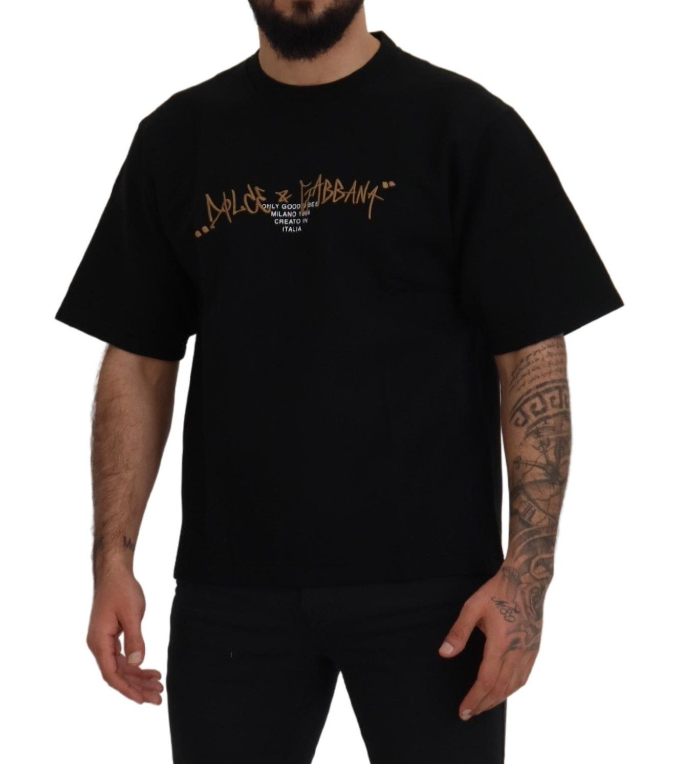 Памучна тениска Dolce & Gabbana с черно лого и кръгло деколте