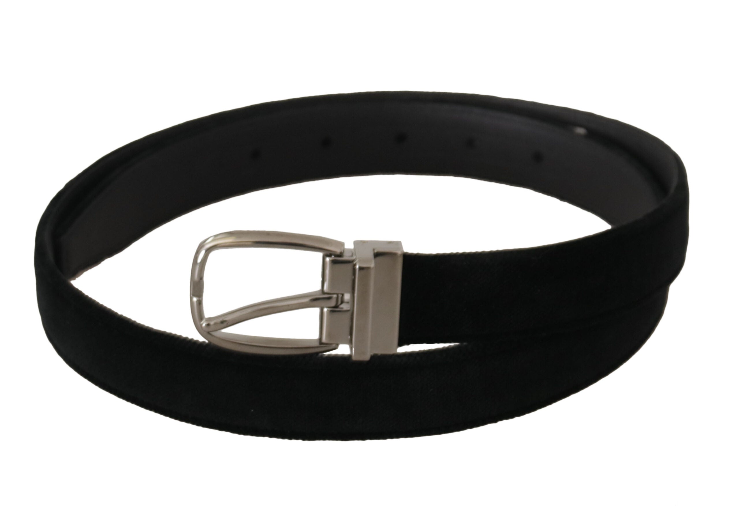 Dolce & Gabbana Elegant Black Velvet Engraved Buckle Belt