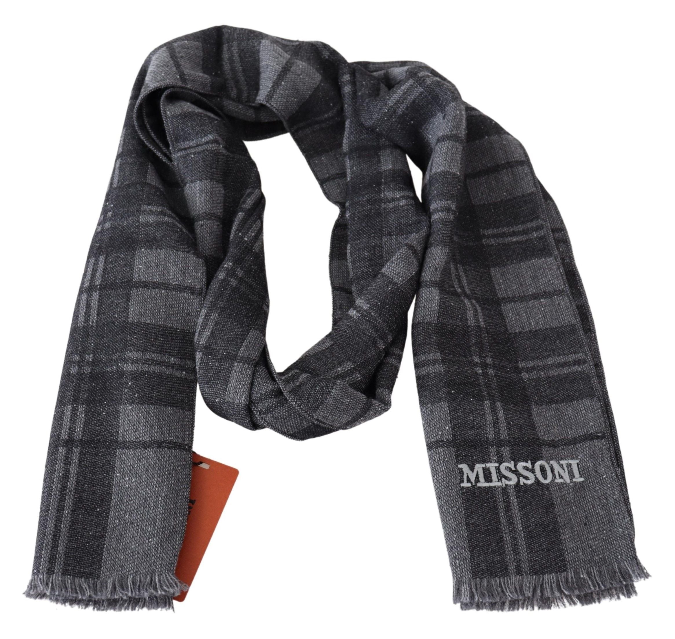 Missoni Сив вълнен плетен кариран унисекс шал с шал