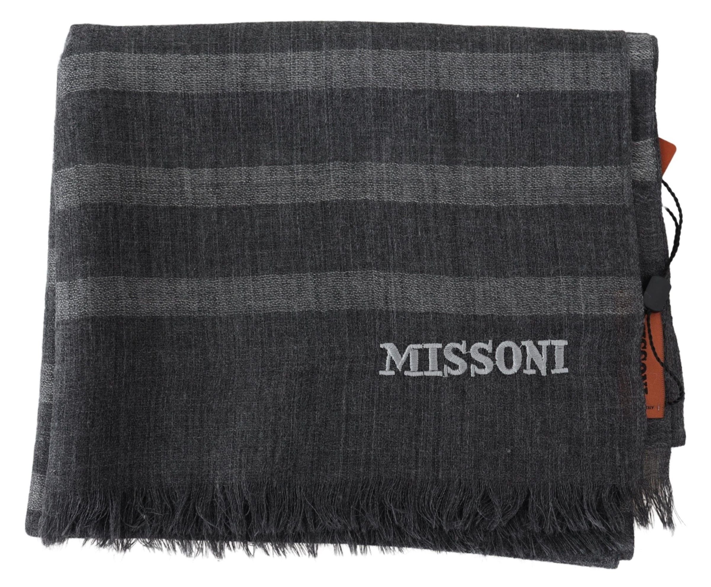 Унисекс вълнен шал с ресни на сиво райе Missoni