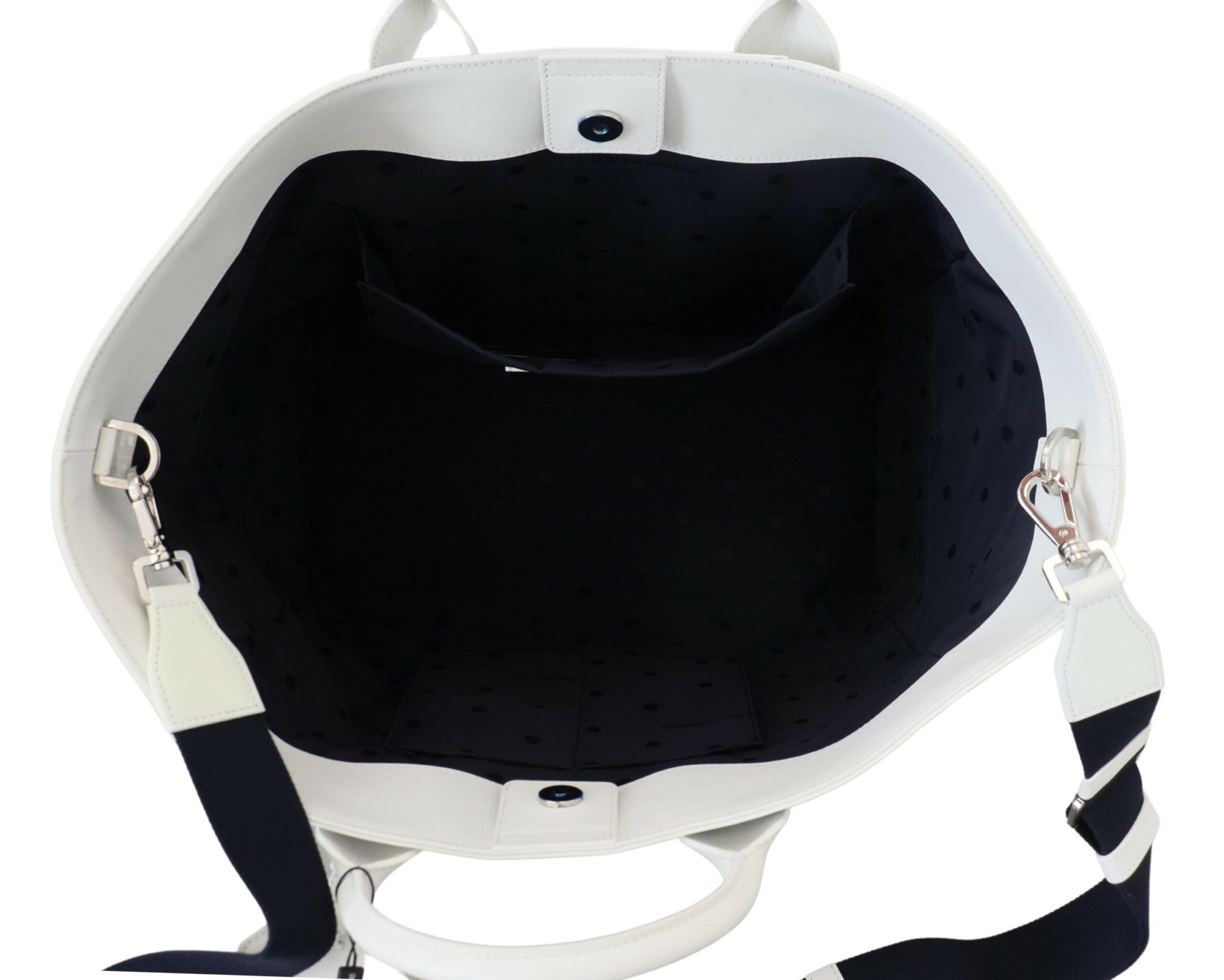 Бяла синя кожена чанта за пазаруване Dolce & Gabbana