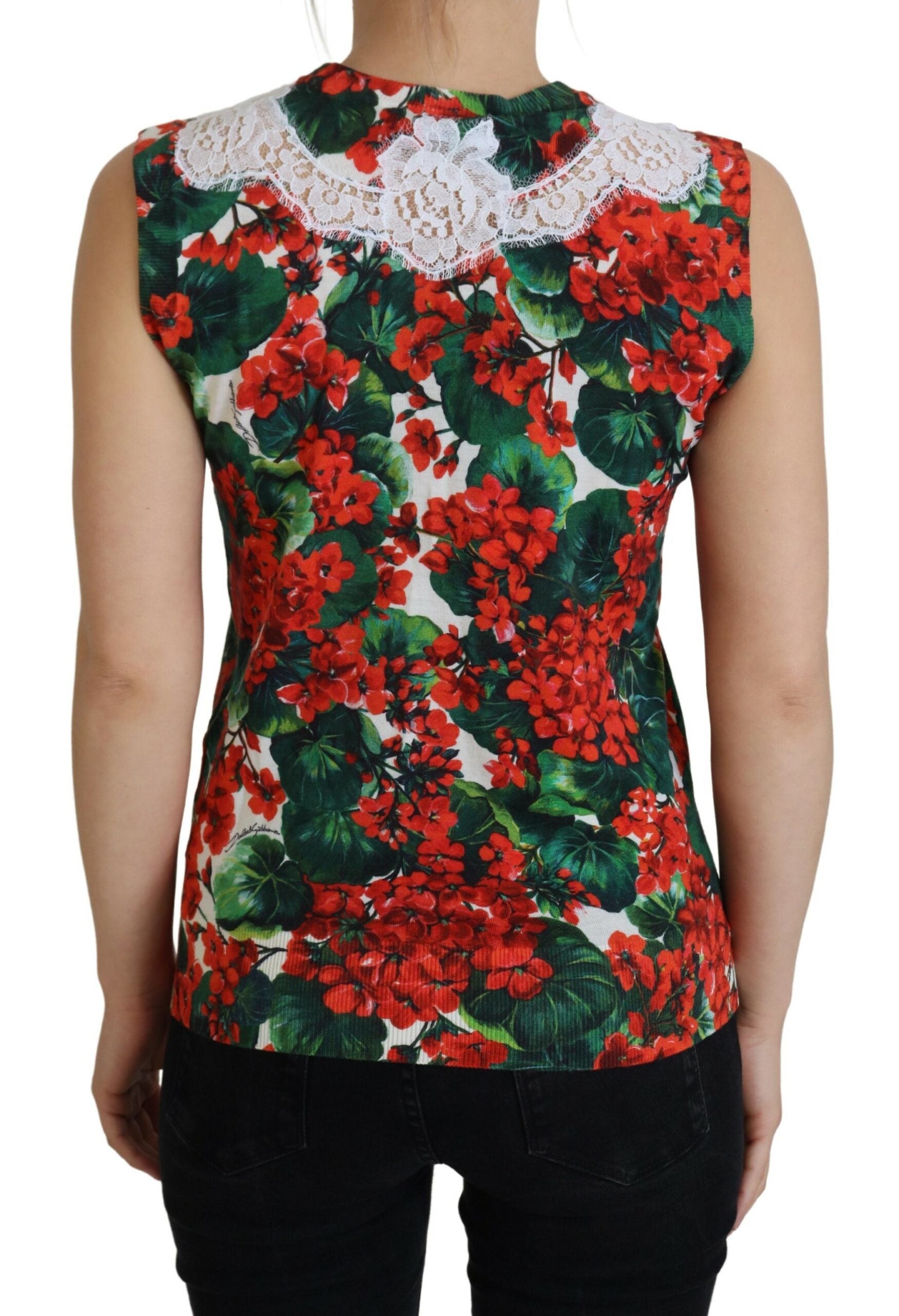 Dolce & Gabbana Бял потник с дантелена вълнена флорална жилетка