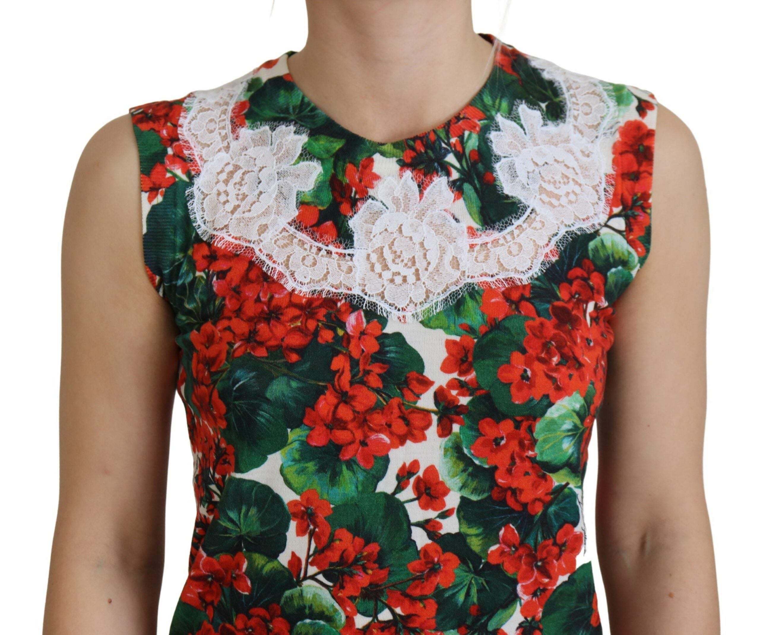 Dolce & Gabbana Бял потник с дантелена вълнена флорална жилетка