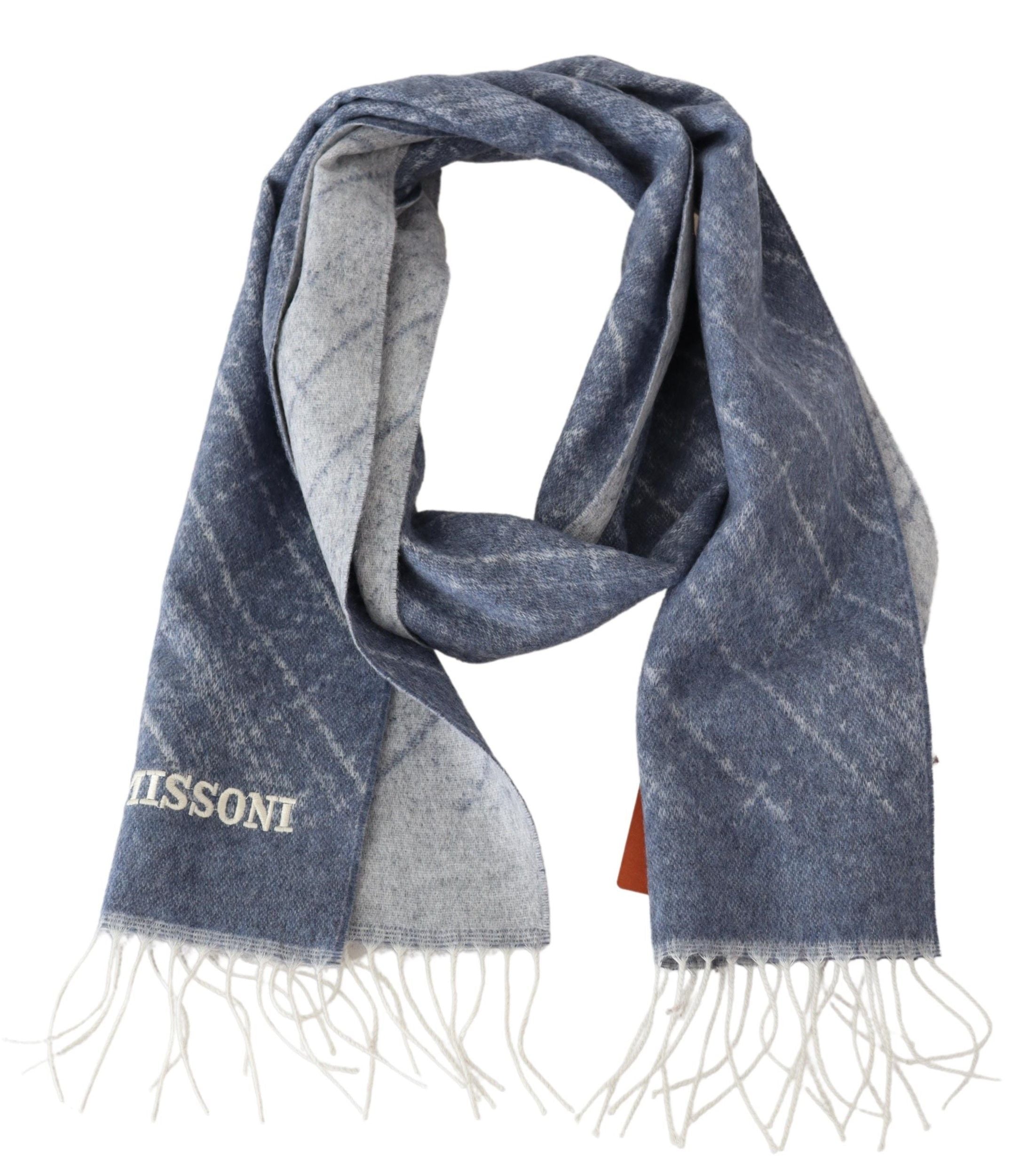 Missoni син 100% кашмирен унисекс шал с ресни