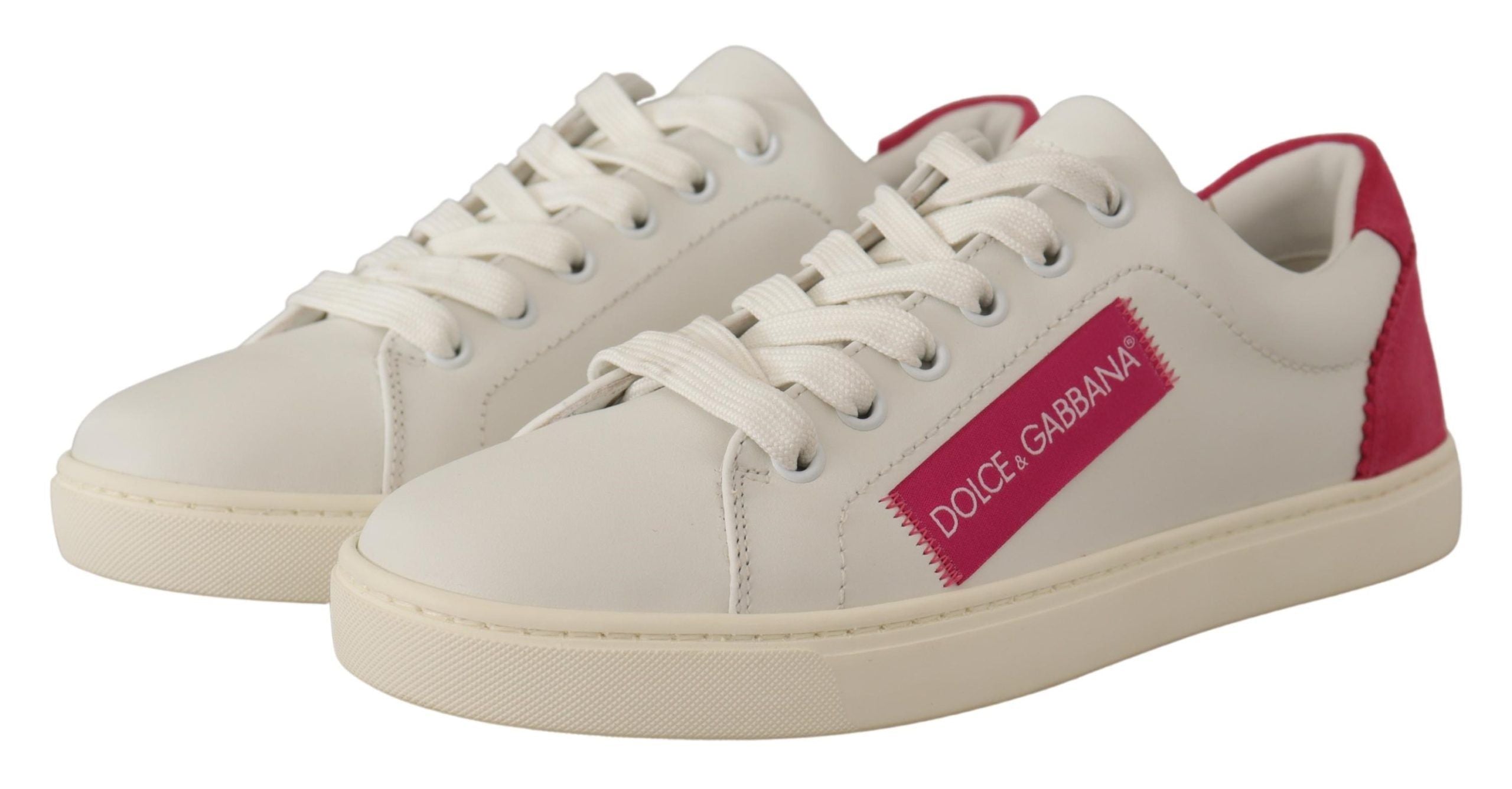 Дамски обувки Dolce & Gabbana, бели, розови, ниски кожени кецове