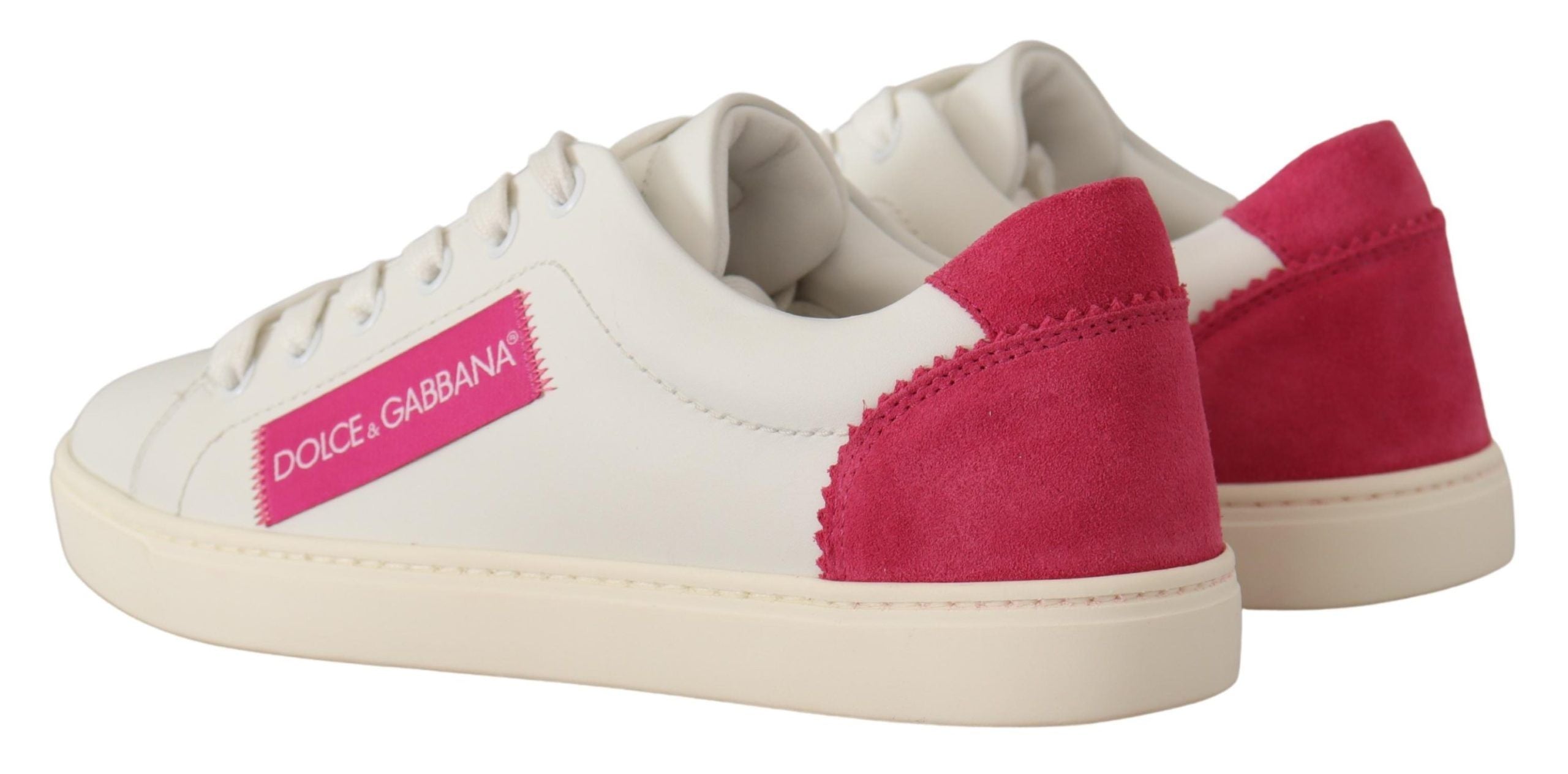 Дамски обувки Dolce & Gabbana, бели, розови, ниски кожени кецове