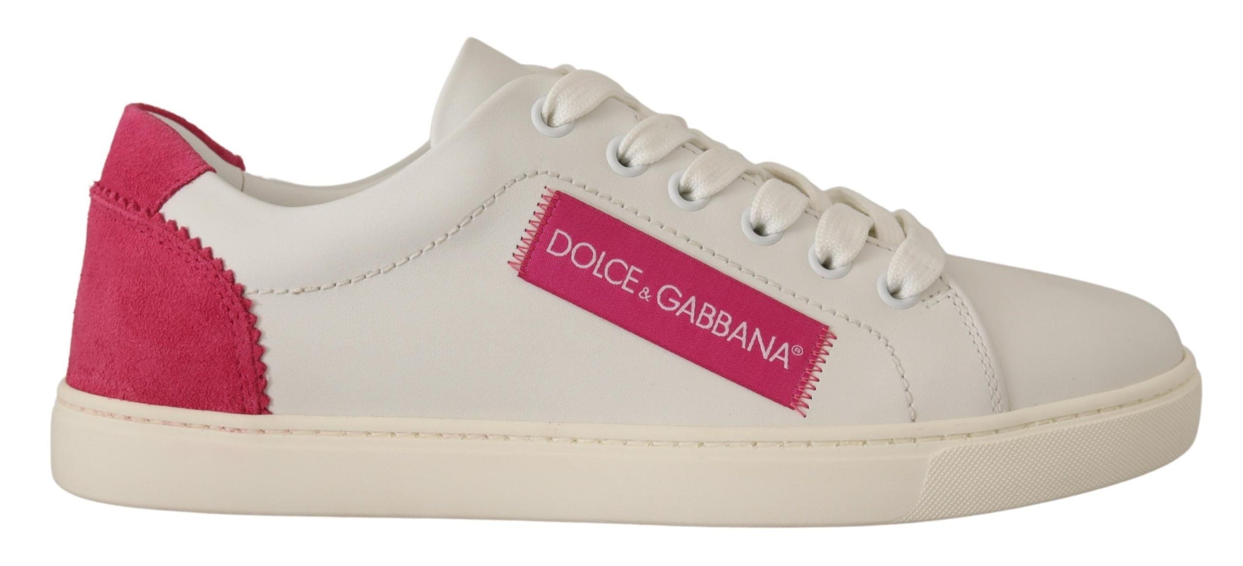 Дамски обувки Dolce & Gabbana, бели, розови, ниски кожени кецове