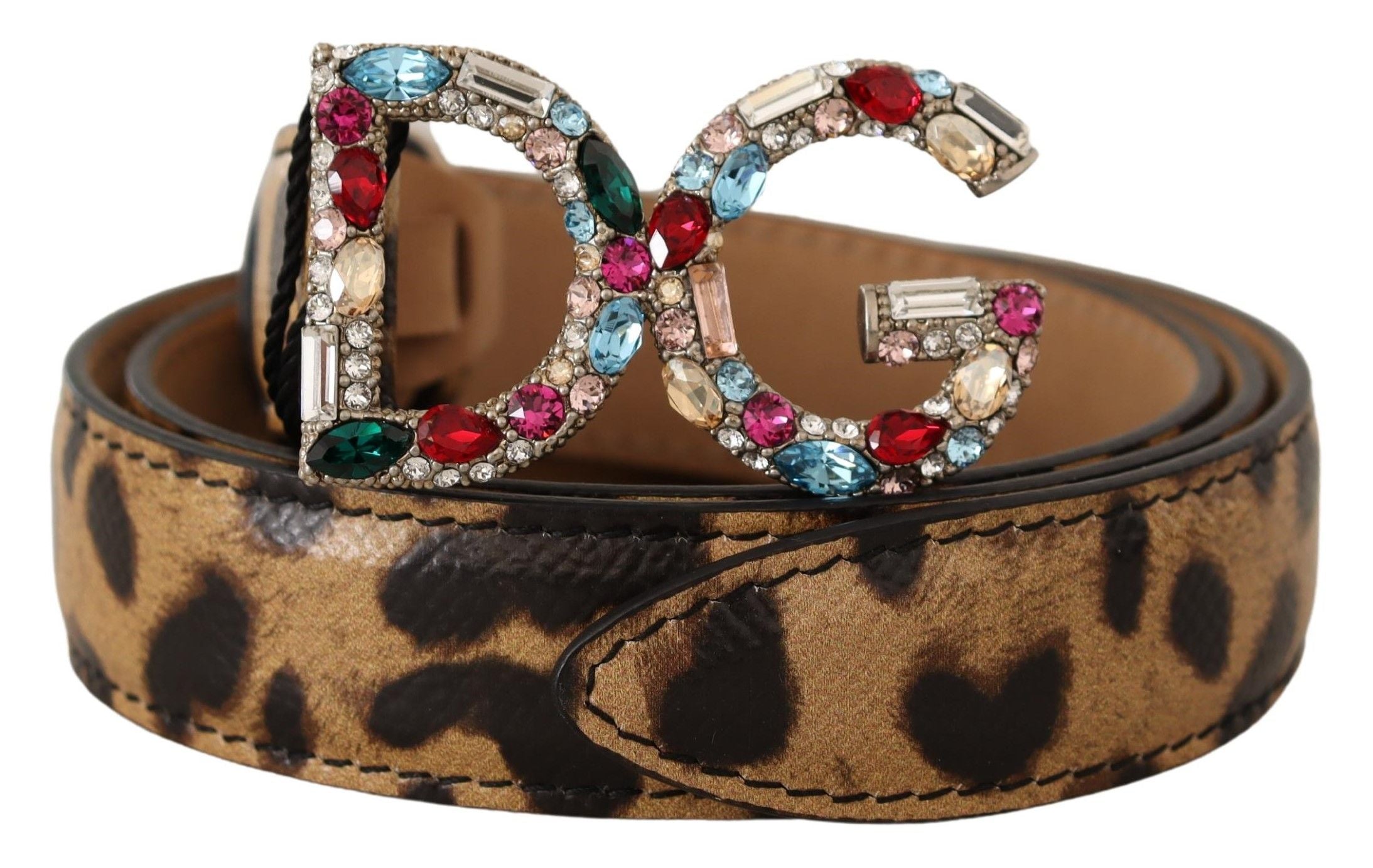 Dolce & Gabbana кафяв леопардов кожен колан с катарама DG Crystals
