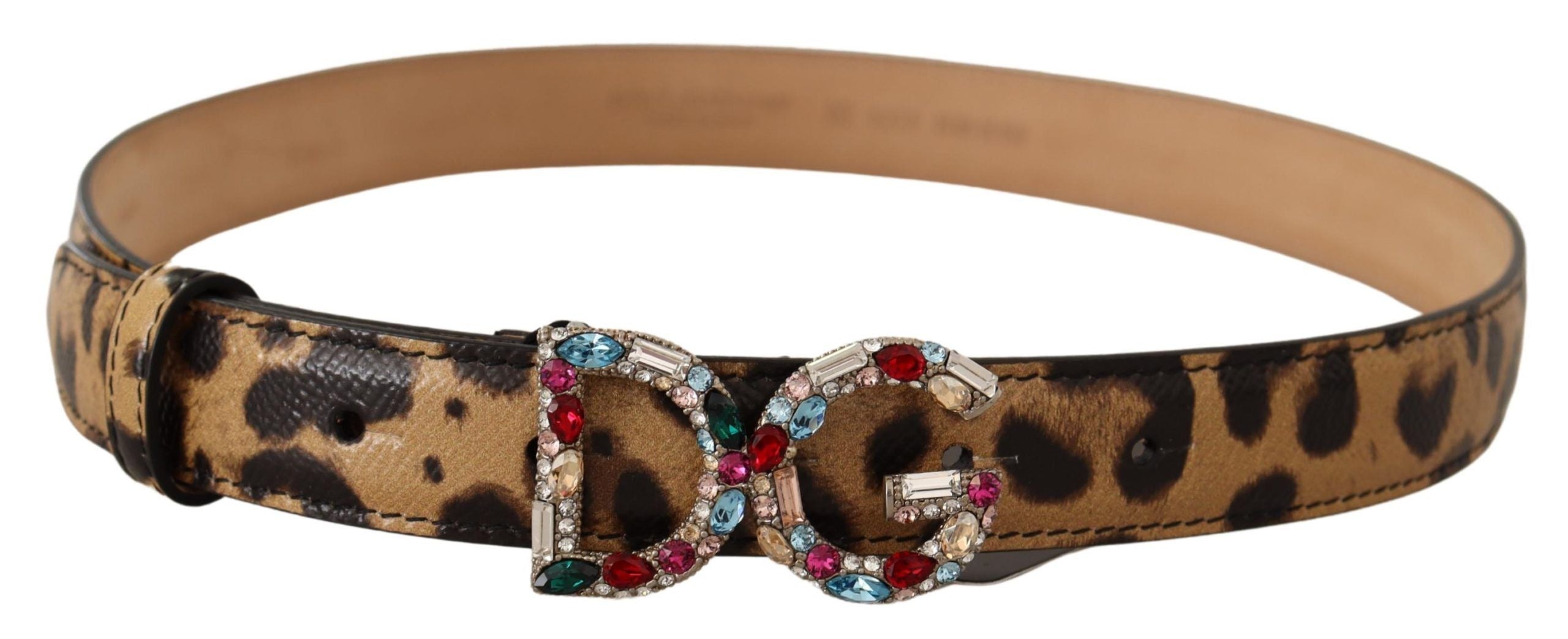 Dolce & Gabbana кафяв леопардов кожен колан с катарама DG Crystals