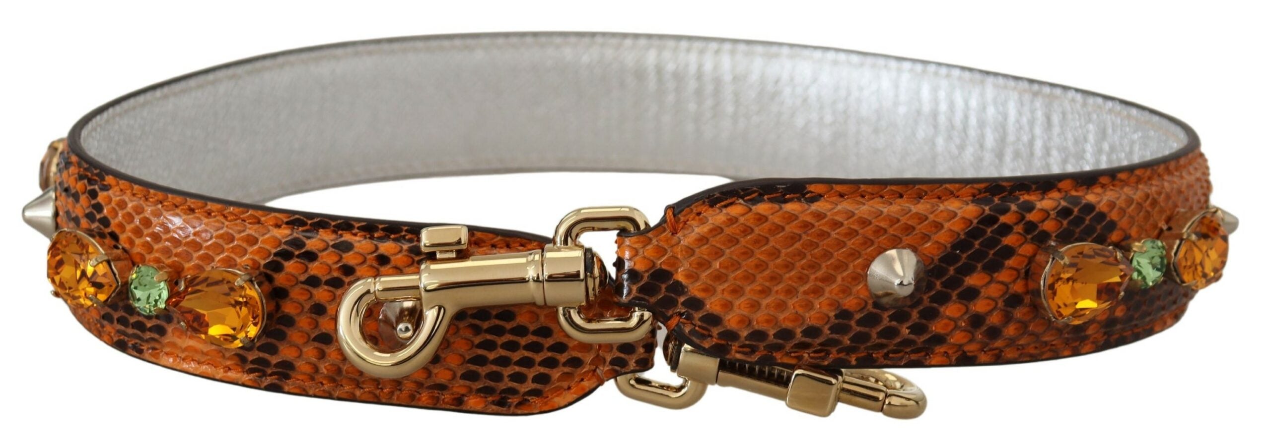 Dolce & Gabbana Chic Orange Leather Bag Strap with Gold-Tone Clasps