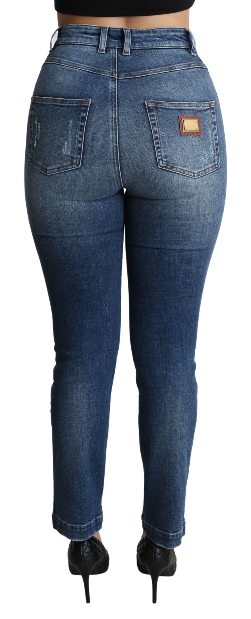 Dolce & Gabbana Blue Crystal Embellished Slim Fit Pants Дънки