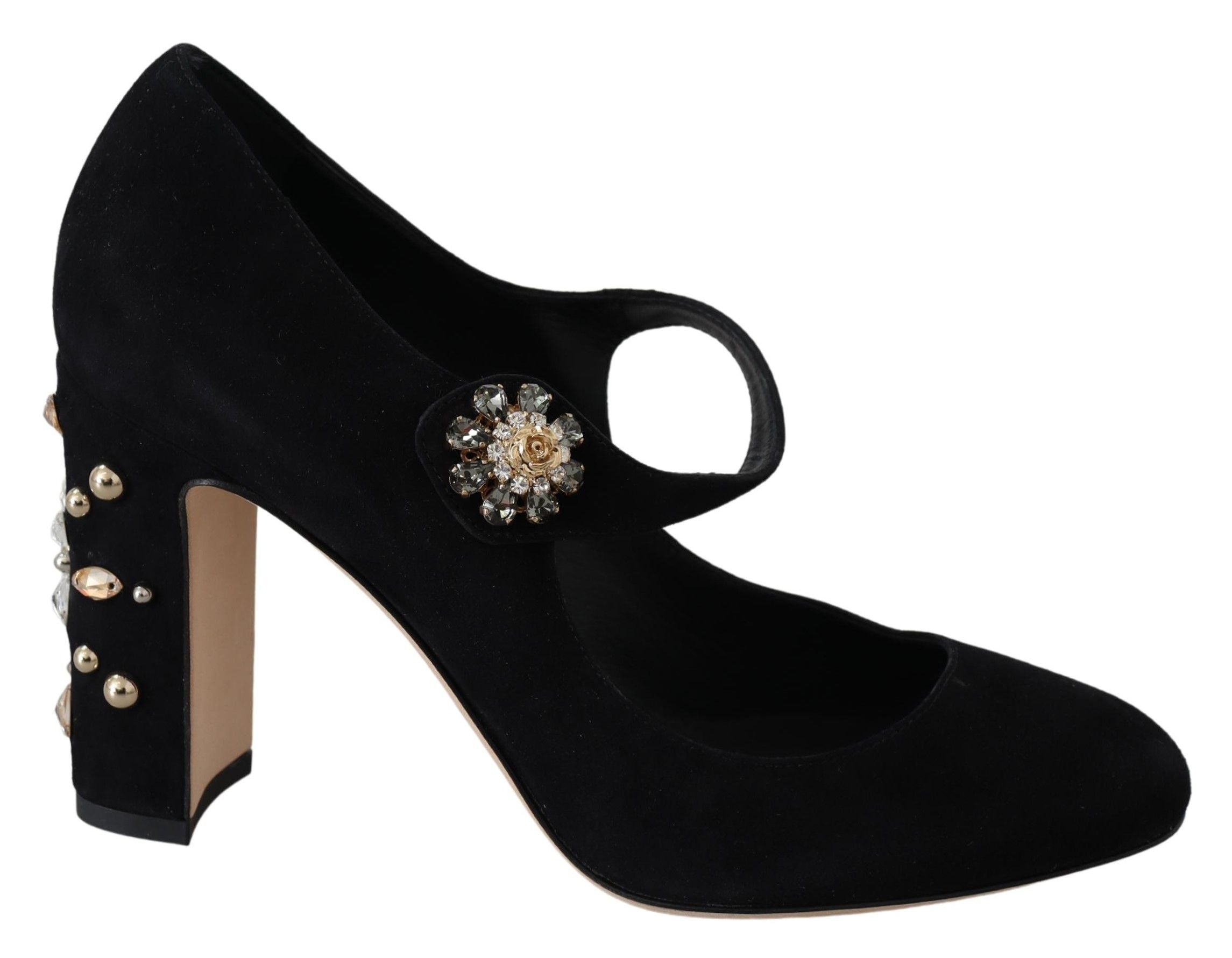 Dolce & Gabbana, черни велурени обувки с кристален ток Mary Jane