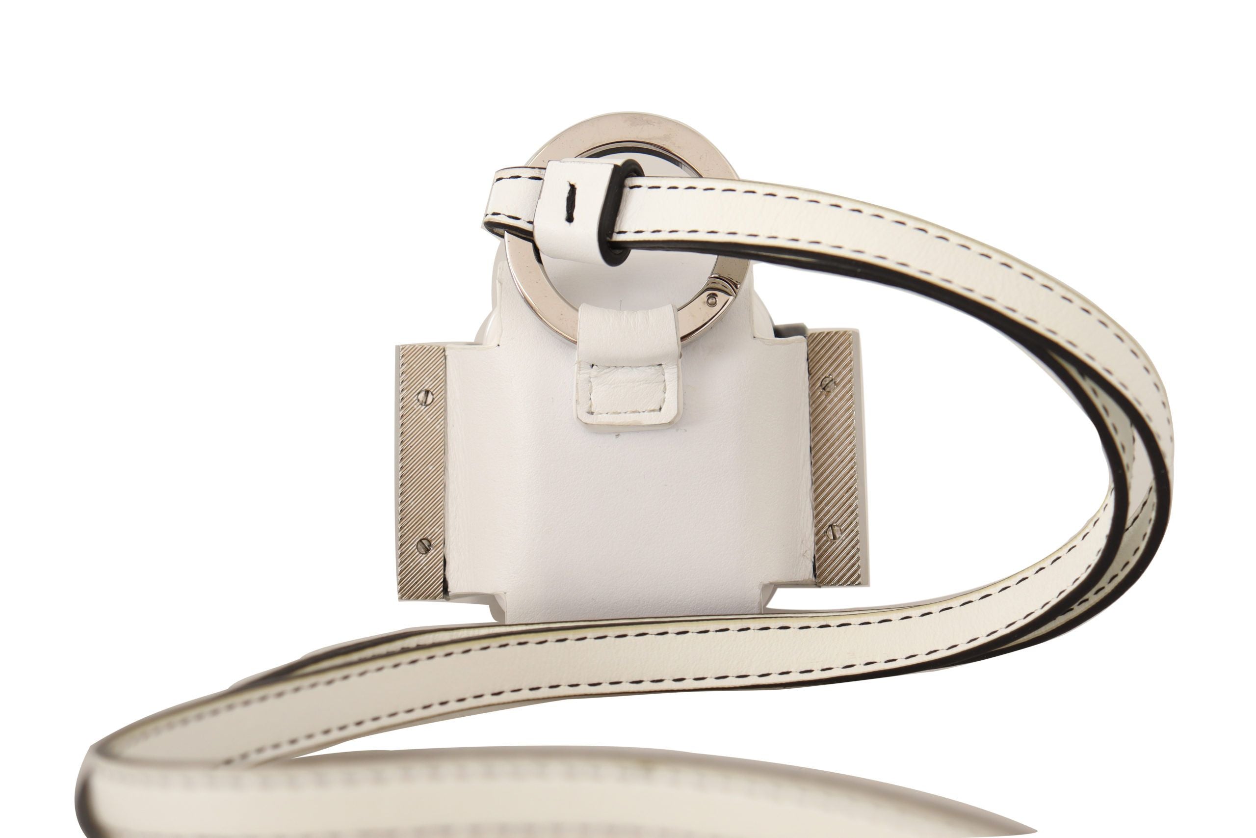 Dolce & Gabbana бяла черна кожена каишка сребристо метално лого Airpods калъф