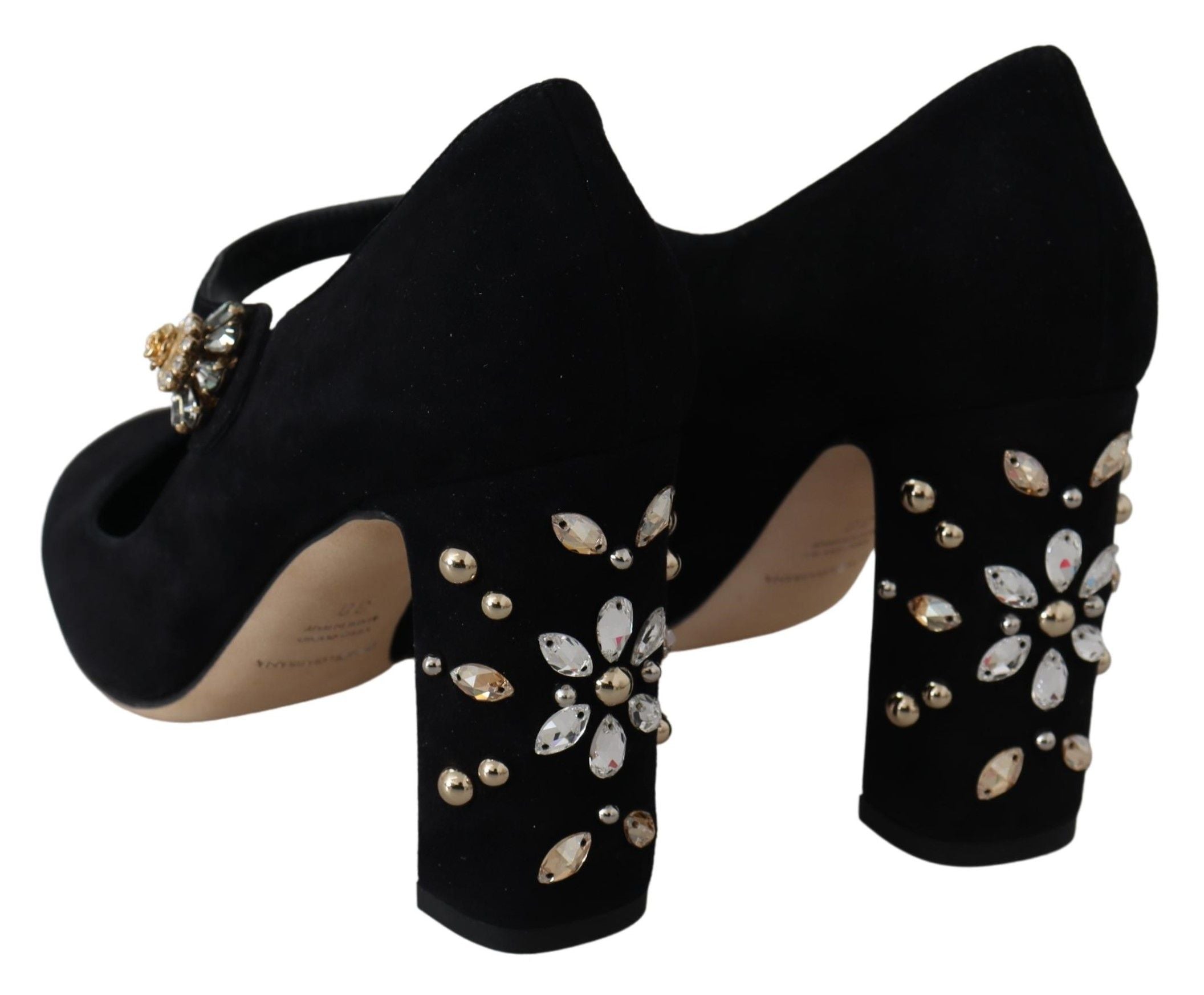Dolce & Gabbana, черни велурени обувки с кристален ток Mary Jane