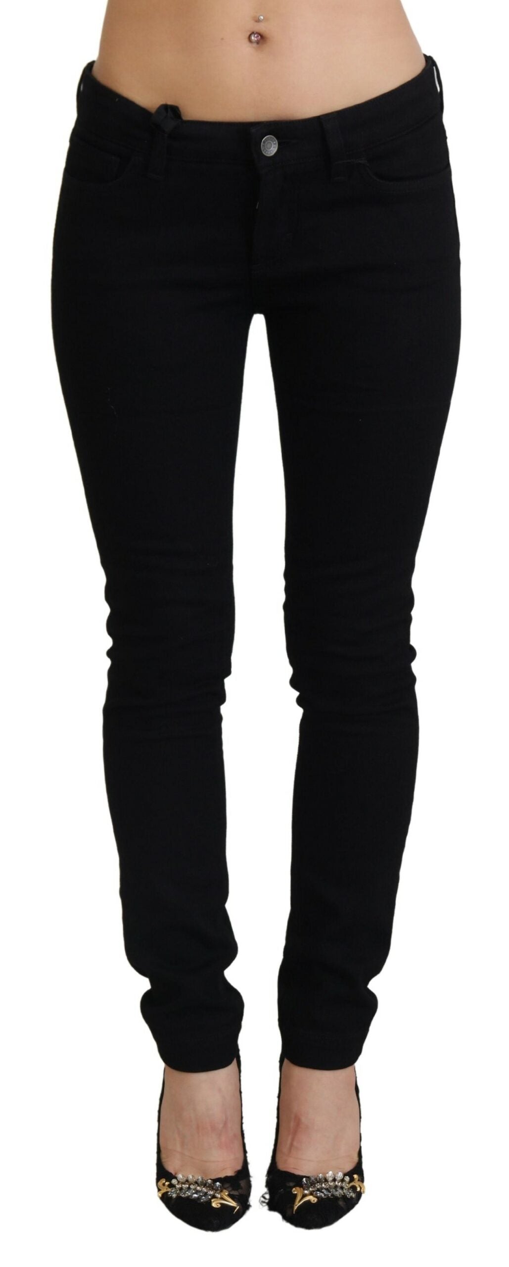 Черни памучни дънки с ниска талия Dolce & Gabbana Slim Fit Denim