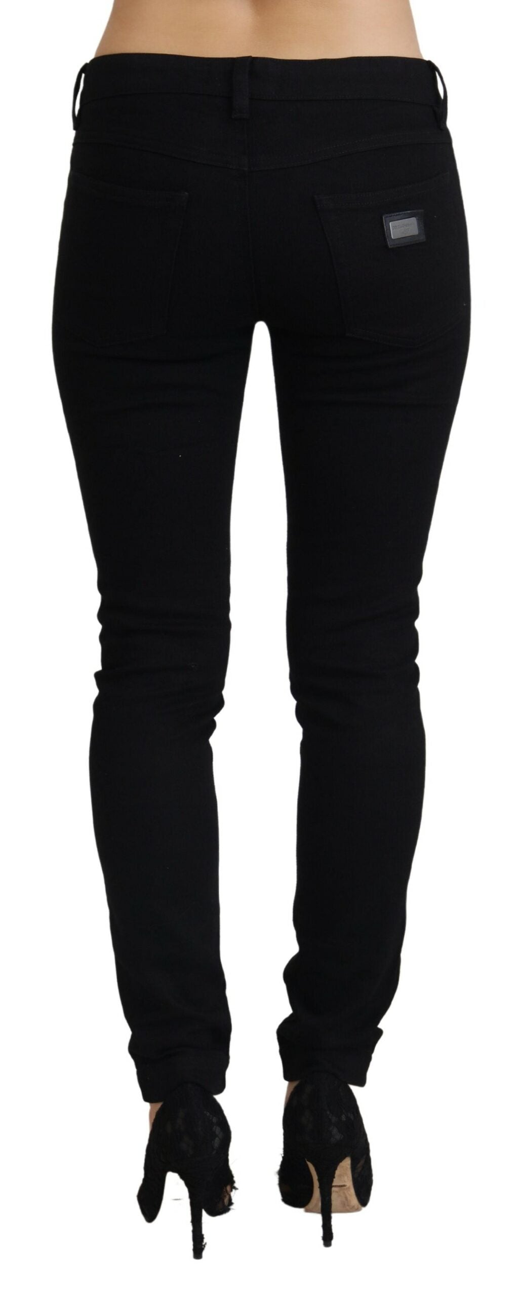 Черни памучни дънки с ниска талия Dolce & Gabbana Slim Fit Denim