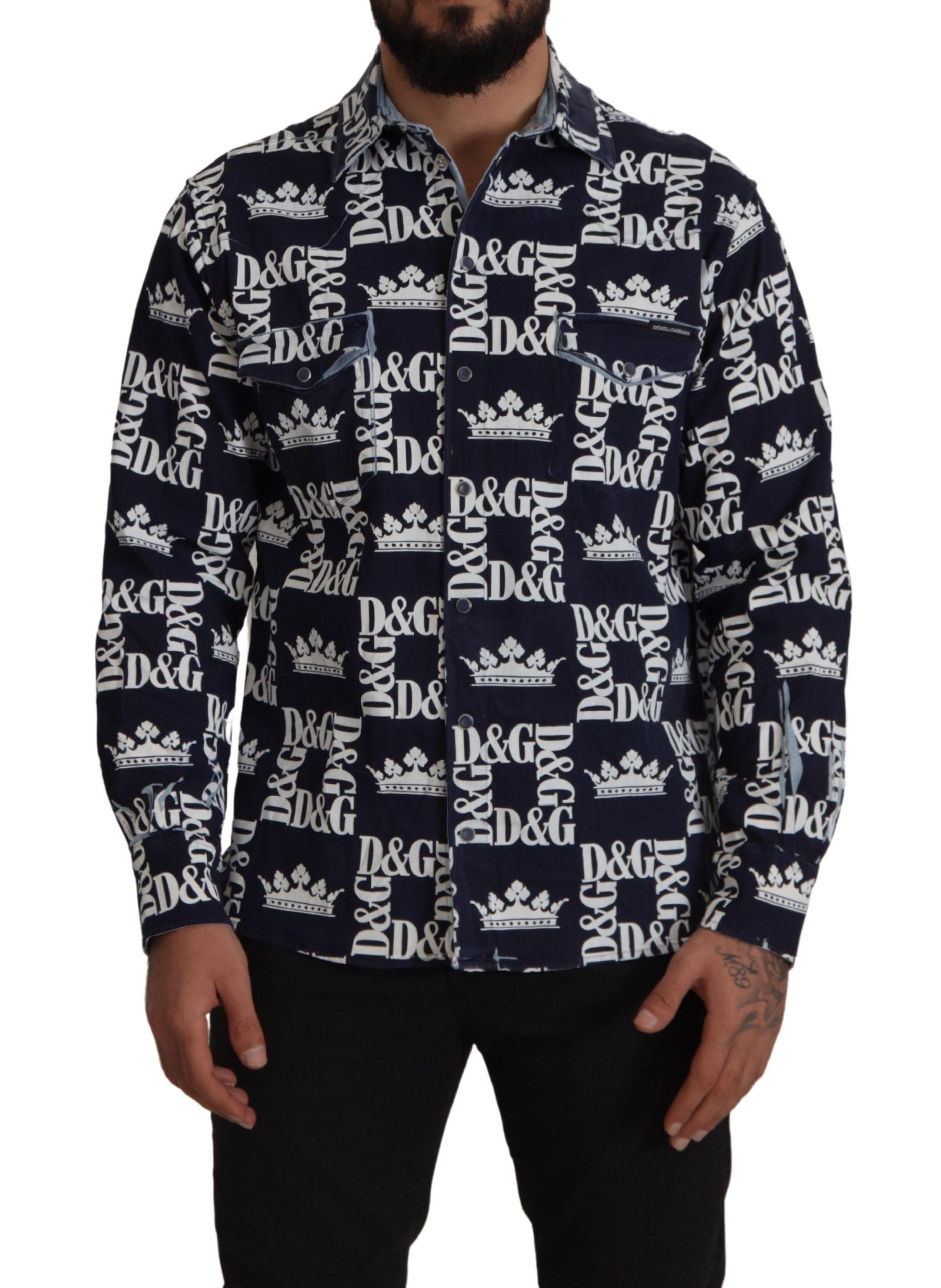 Ежедневна риза Dolce & Gabbana със син деним еластичен DG Crown Logo