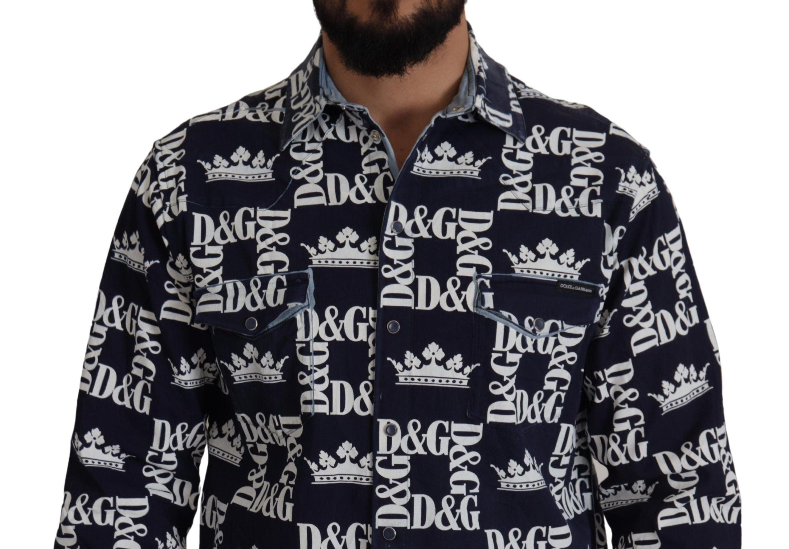 Ежедневна риза Dolce & Gabbana със син деним еластичен DG Crown Logo