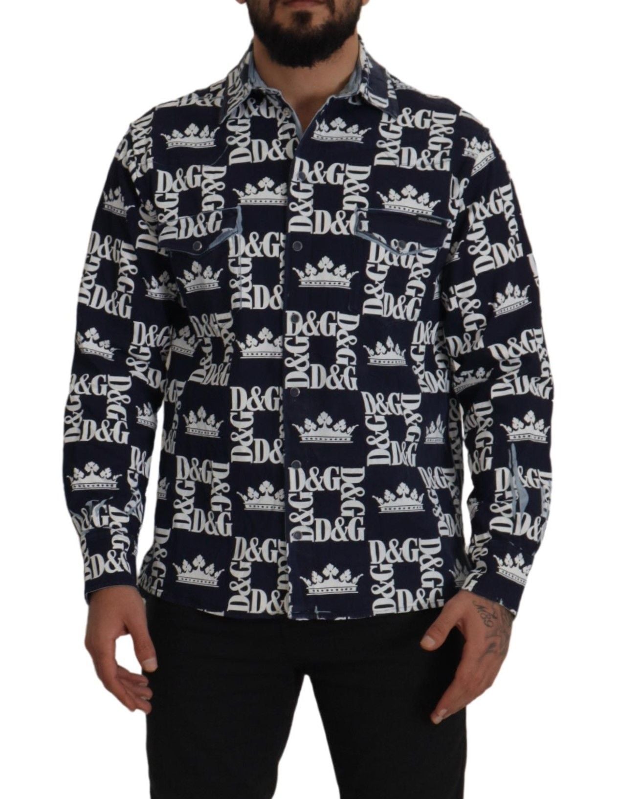 Ежедневна риза Dolce & Gabbana със син деним еластичен DG Crown Logo