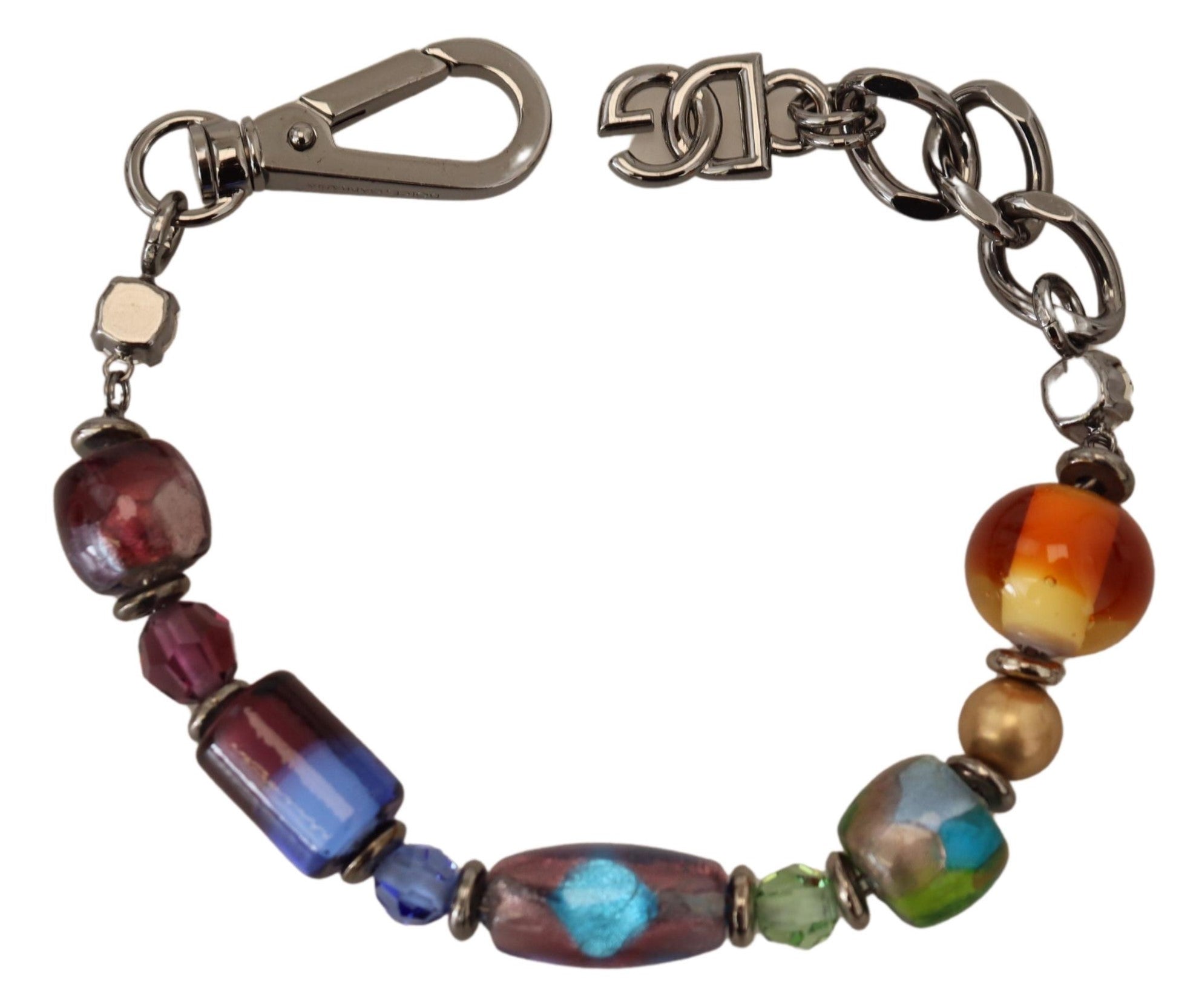 Dolce & Gabbana Multicolor Beaded Silver Chain Bracelet