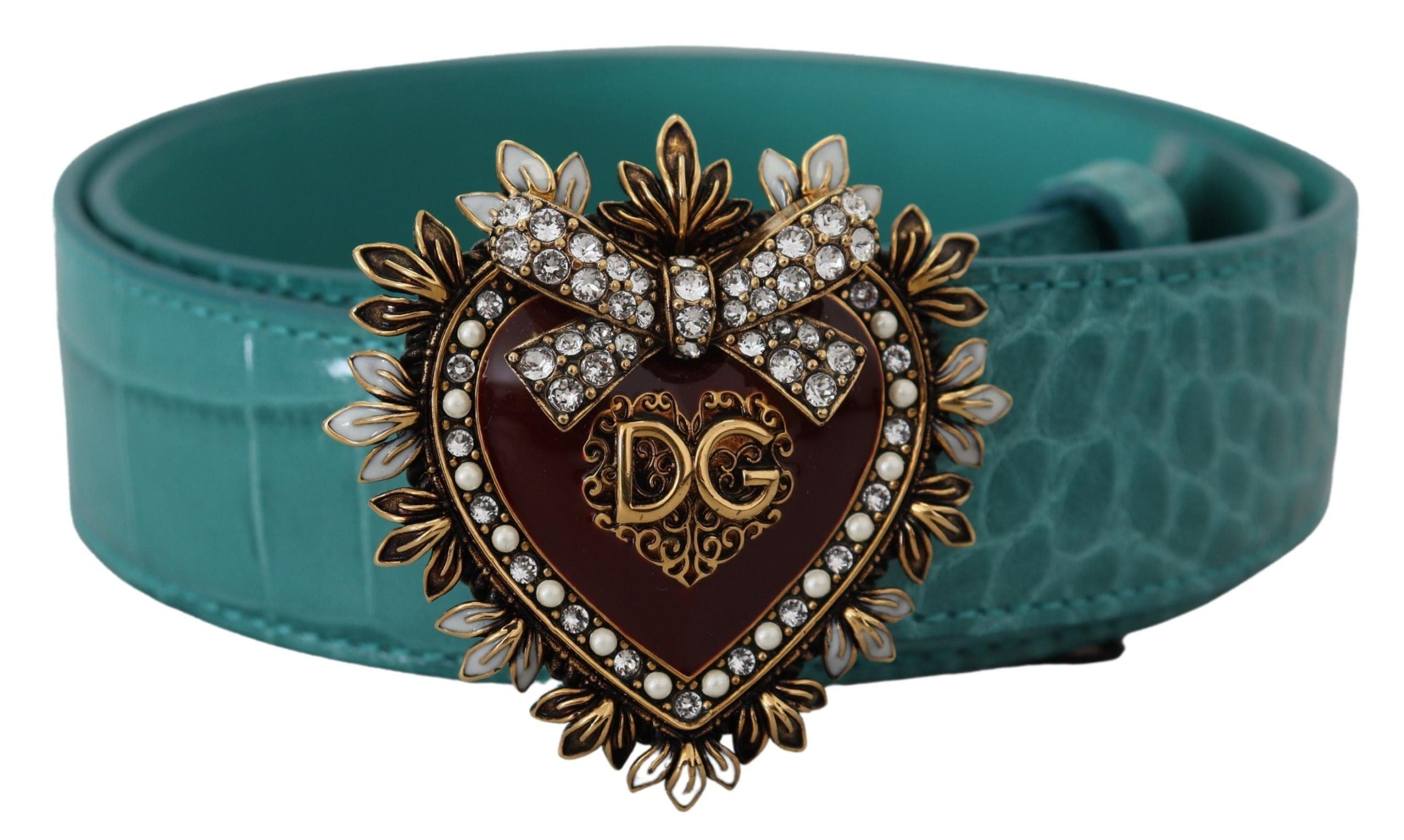 Dolce & Gabbana син кожен златен колан DEVOTION с катарама
