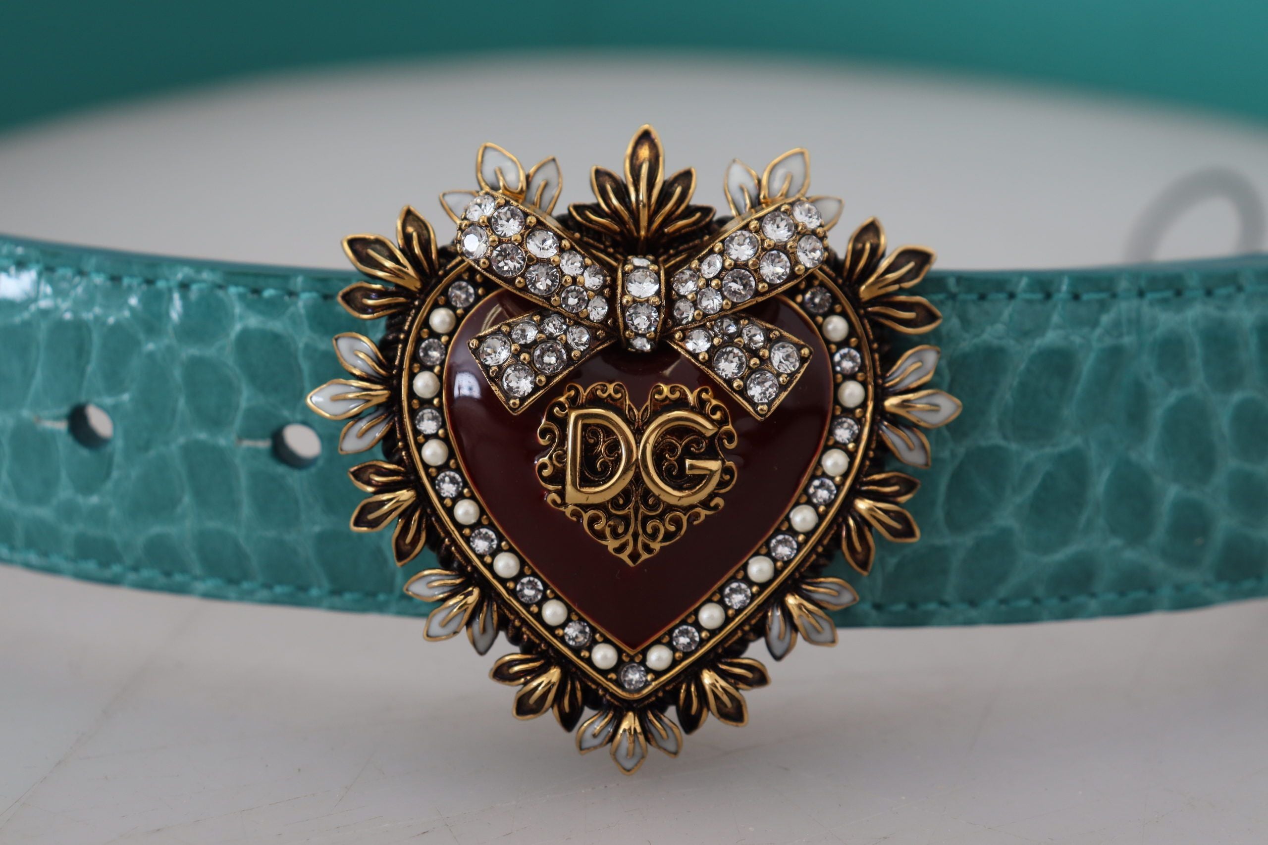 Dolce & Gabbana син кожен златен колан DEVOTION с катарама