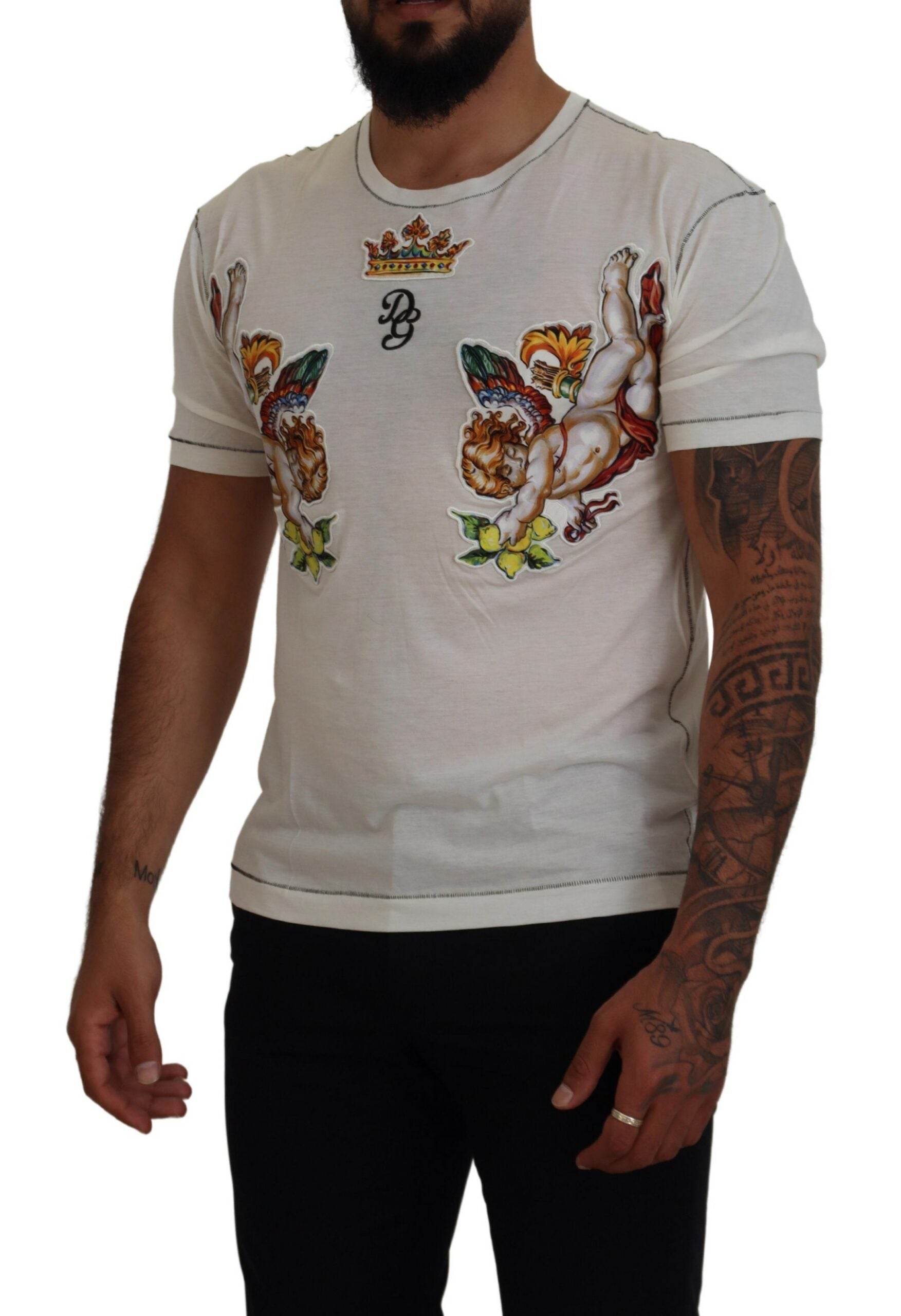 Бяла мъжка тениска с къси ръкави с щампи Dolce & Gabbana