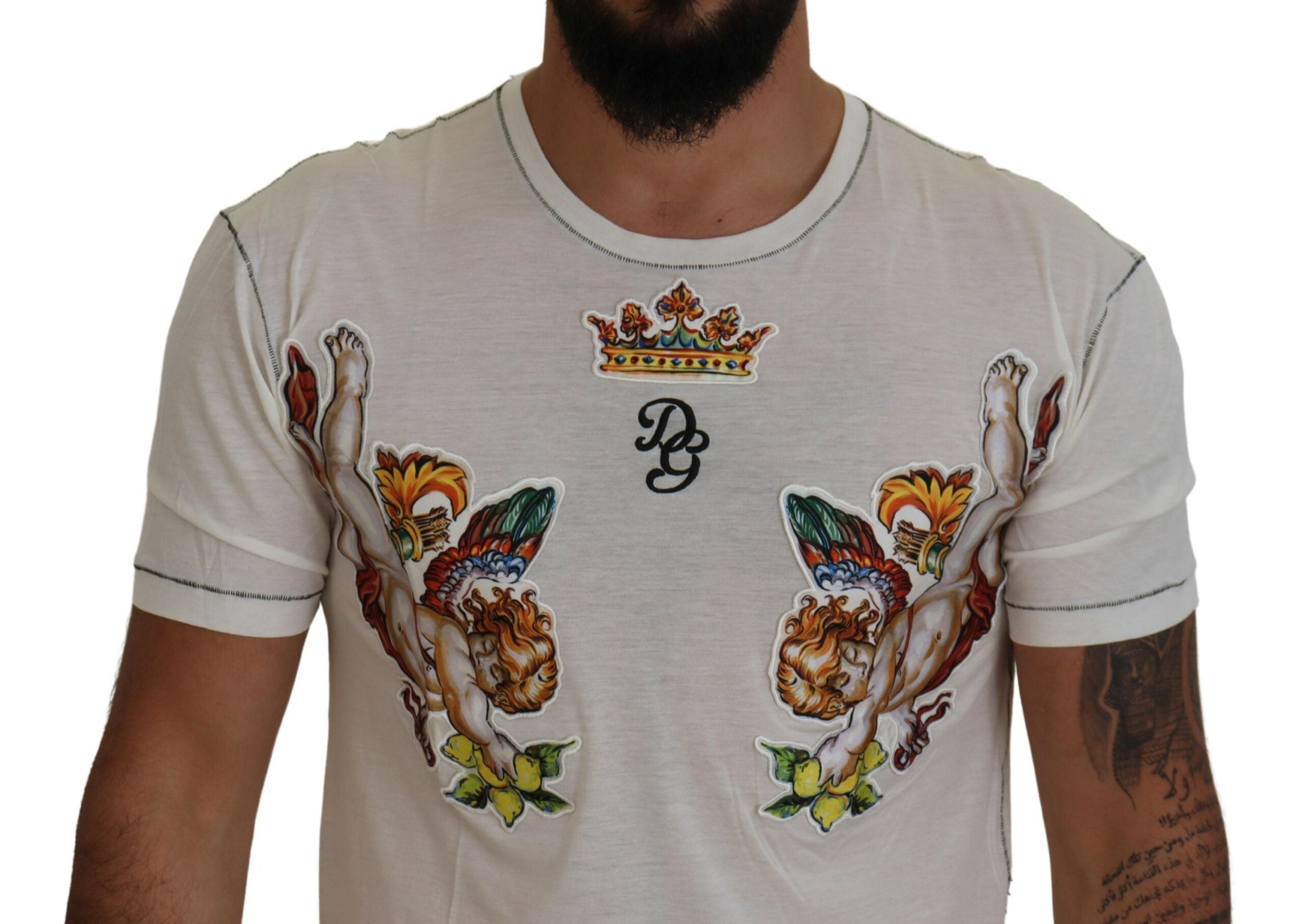 Бяла мъжка тениска с къси ръкави с щампи Dolce & Gabbana