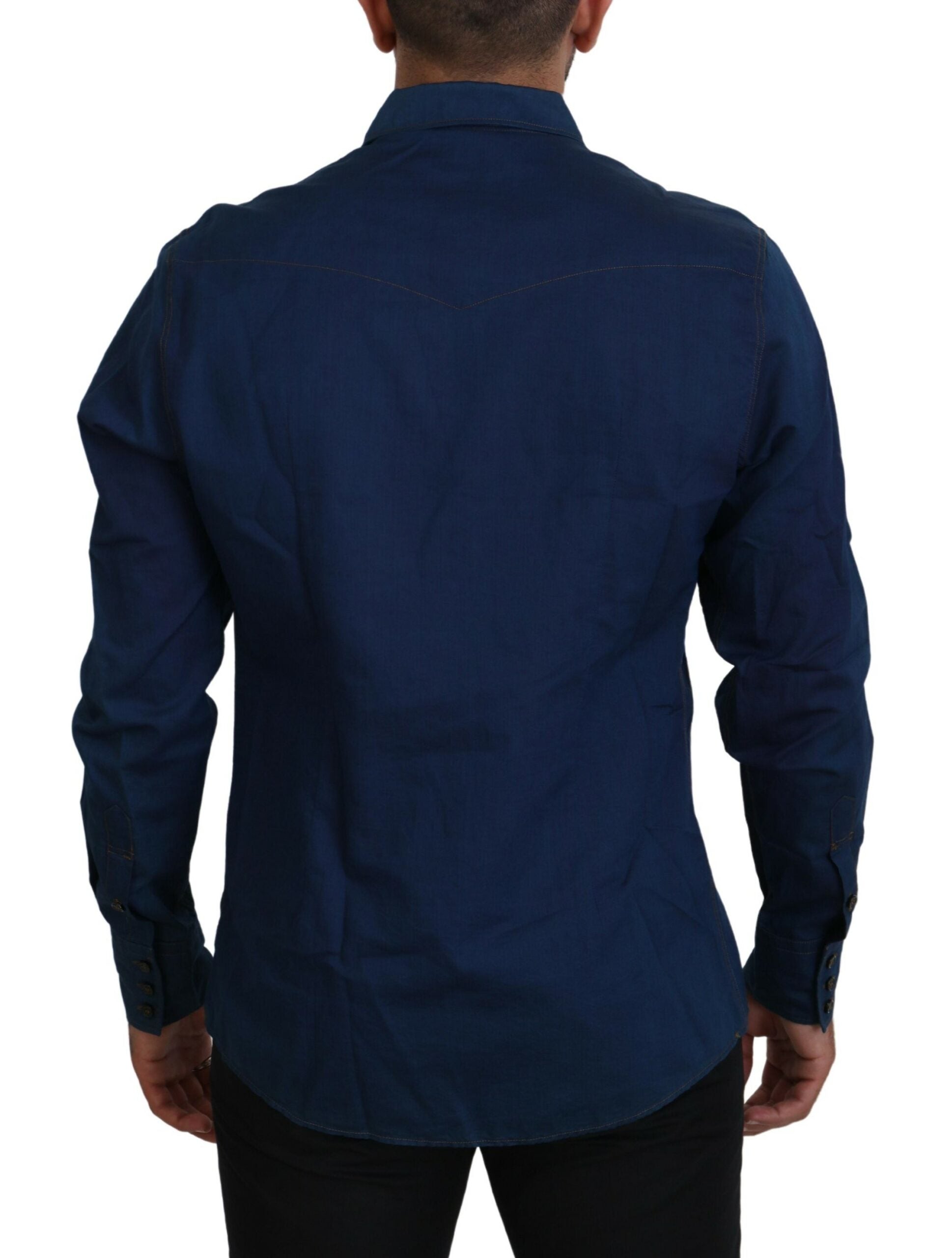 Dolce & Gabbana Blue Denim Cotton Slim Fit GOLD Риза