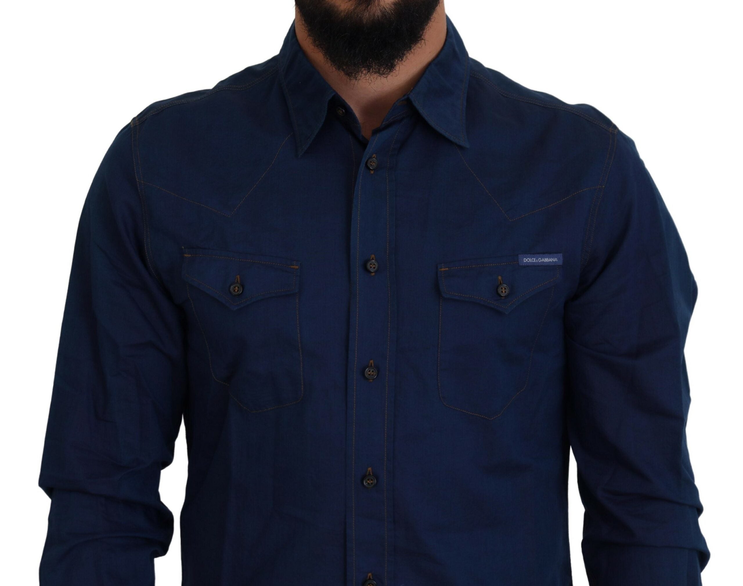 Dolce & Gabbana Blue Denim Cotton Slim Fit GOLD Риза