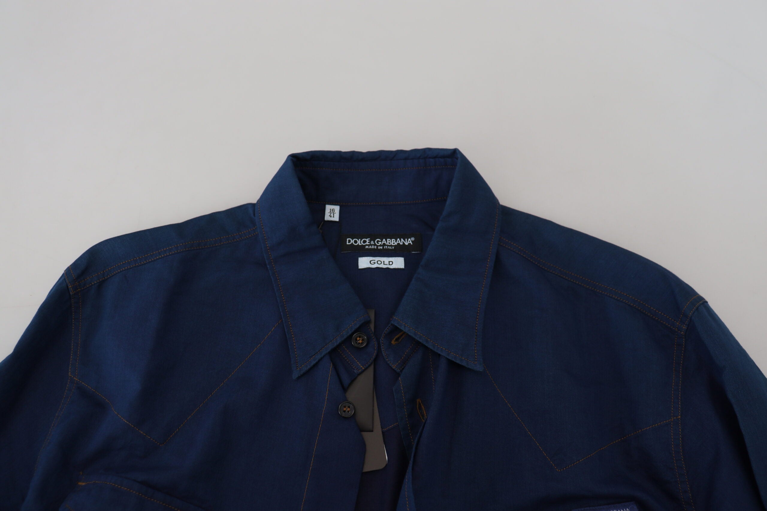 Dolce & Gabbana Blue Denim Cotton Slim Fit GOLD Риза