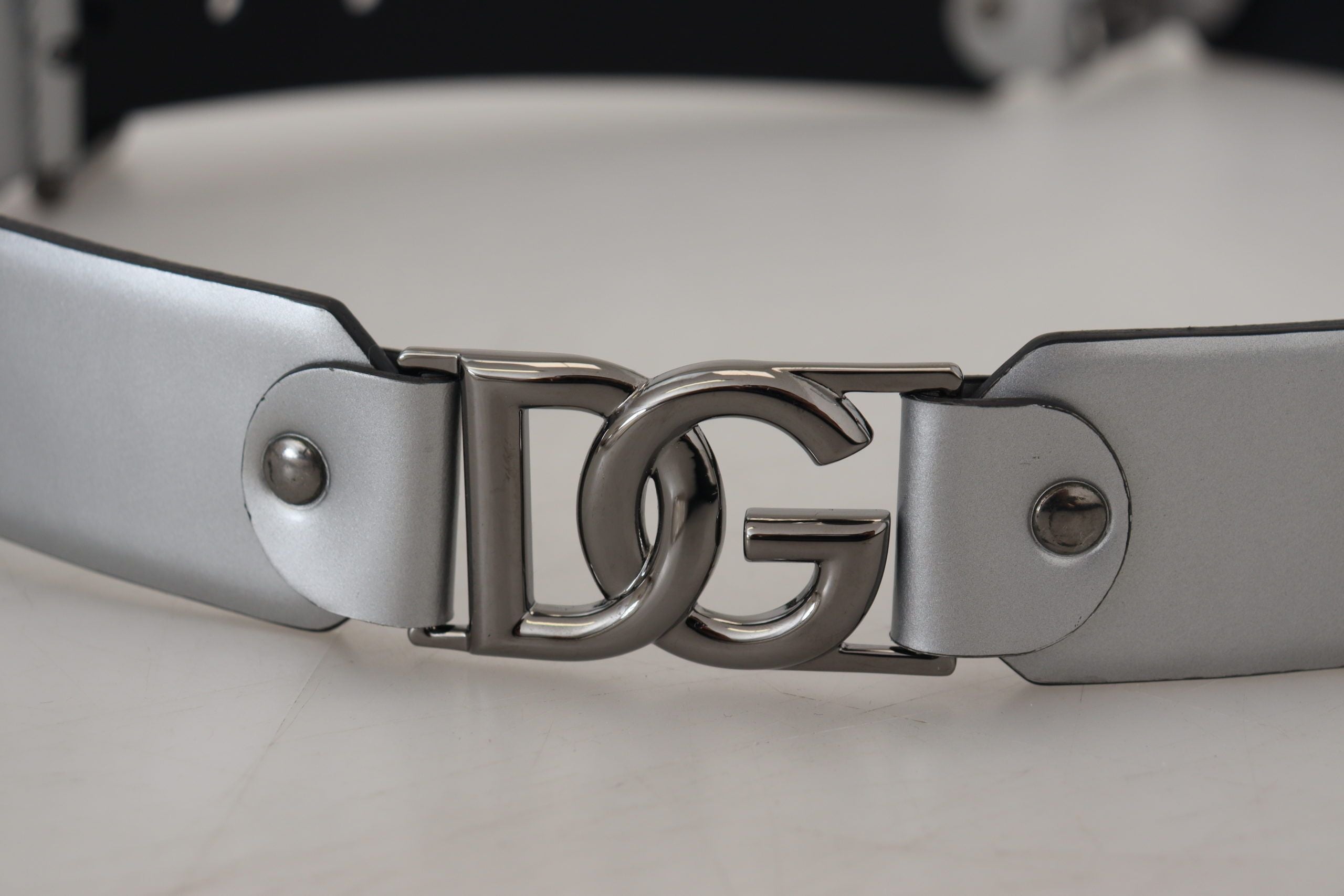 Колан с метална катарама Dolce & Gabbana Metallic Silver Leather DG Logo