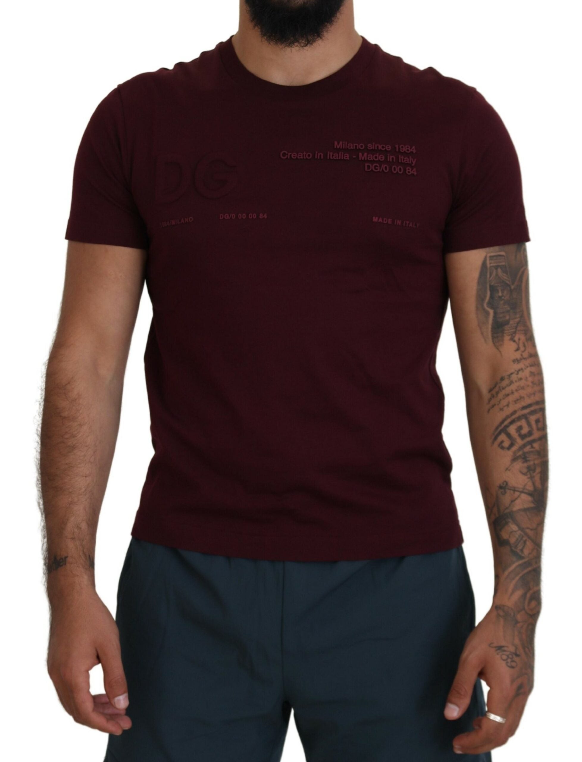 Мъжка тениска Dolce & Gabbana Maroon с щампи с къси ръкави