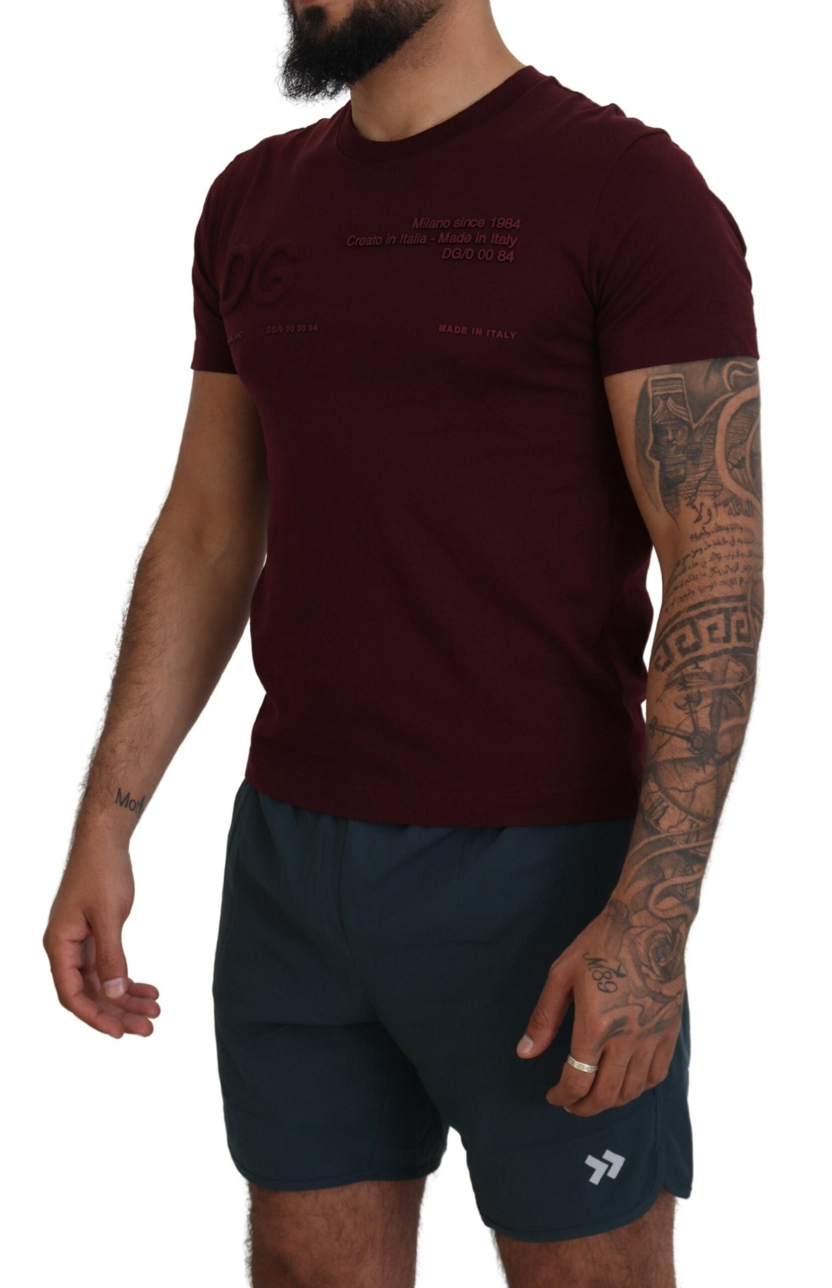Мъжка тениска Dolce & Gabbana Maroon с щампи с къси ръкави