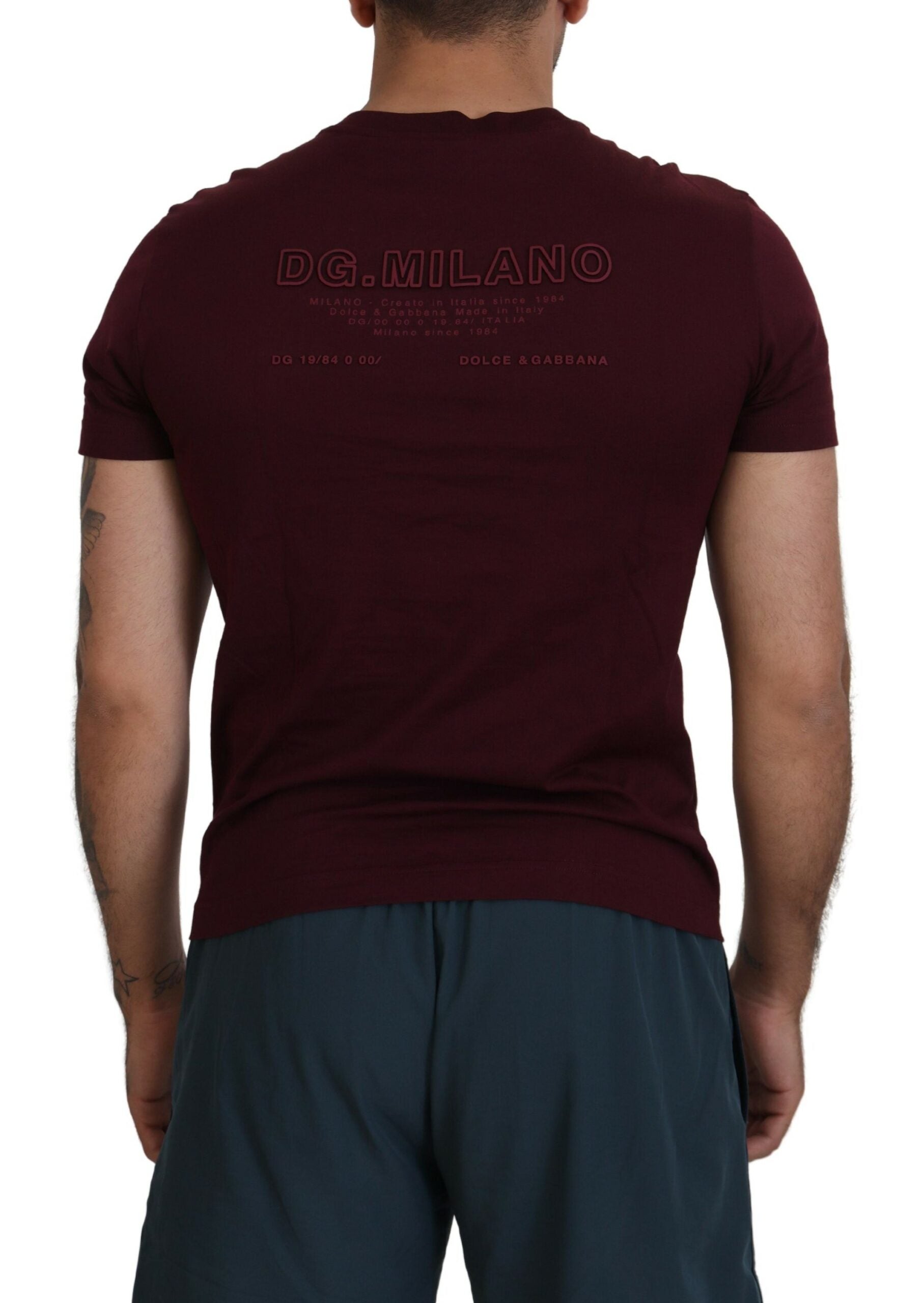 Мъжка тениска Dolce & Gabbana Maroon с щампи с къси ръкави