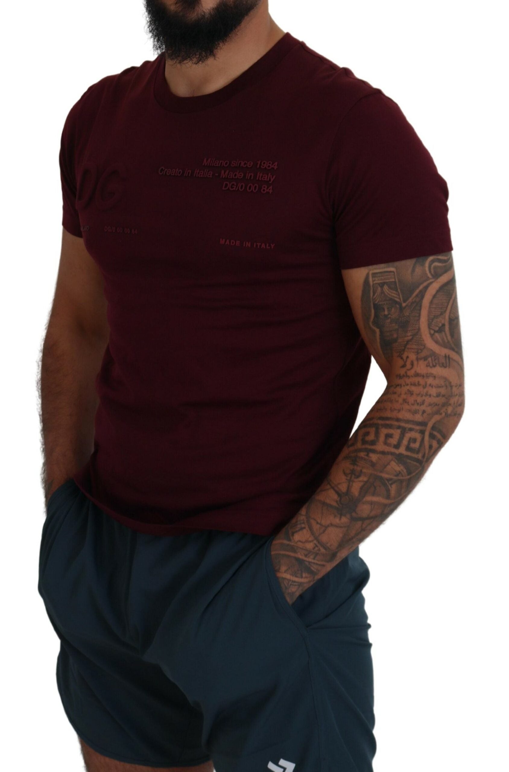 Мъжка тениска Dolce & Gabbana Maroon с щампи с къси ръкави