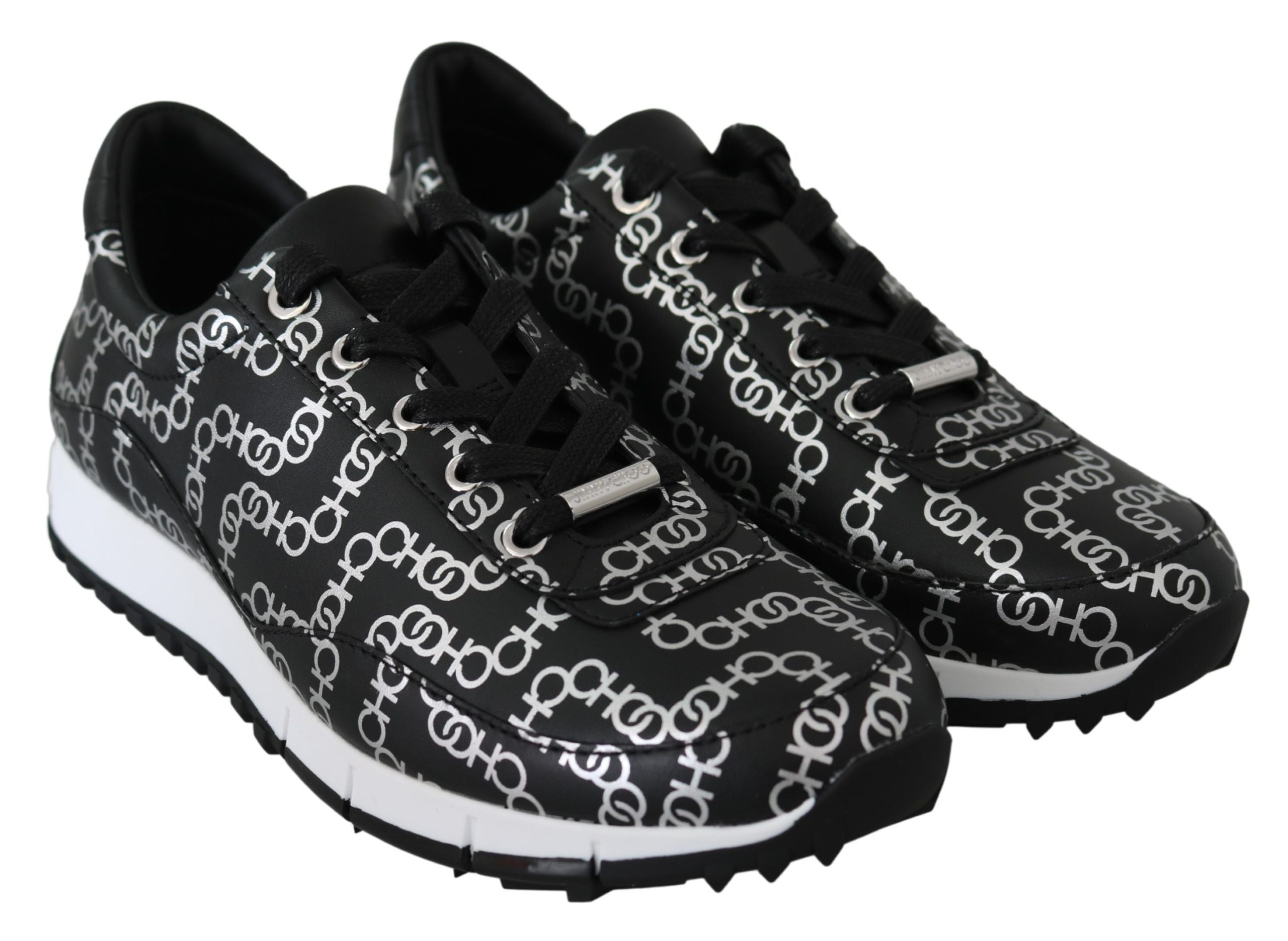 Черни и сребристи кожени маратонки Monza Jimmy Choo