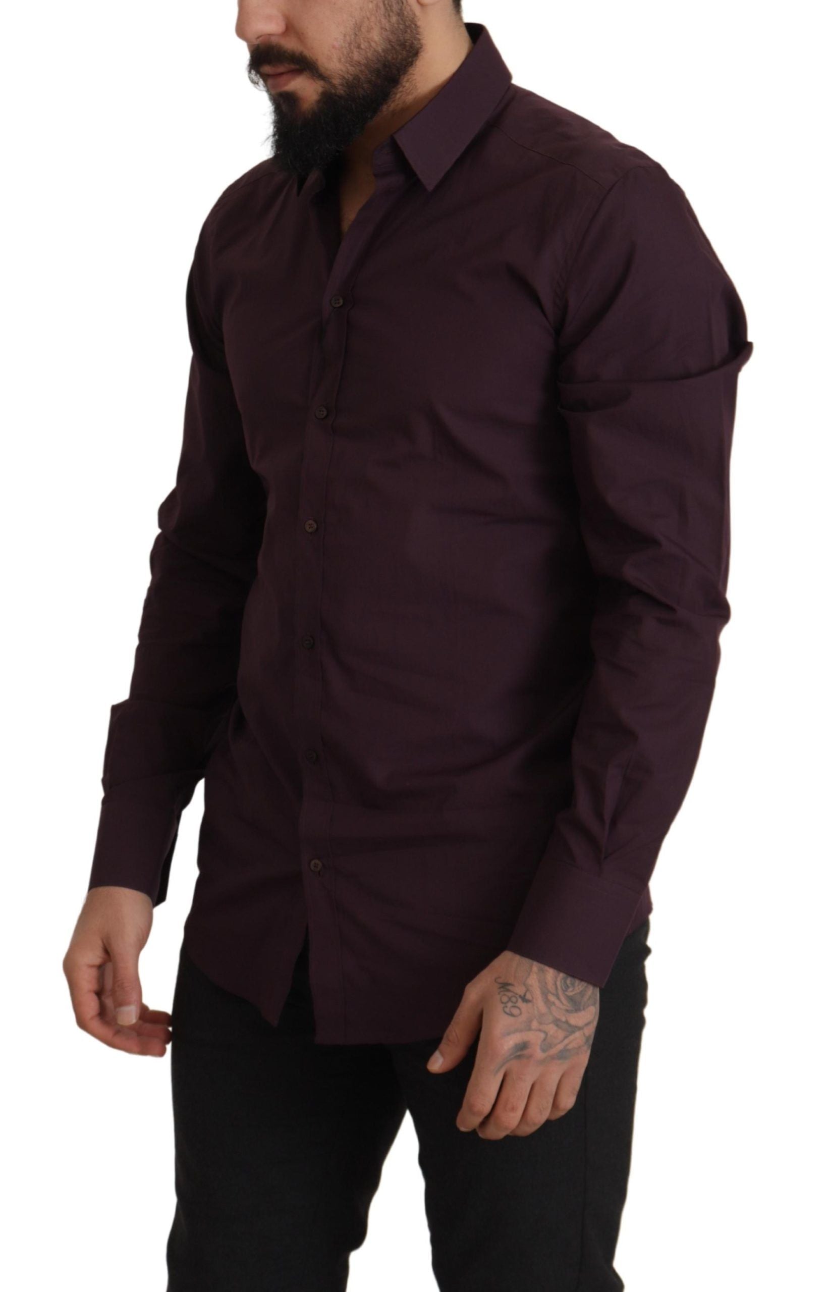Dolce & Gabbana Purple Cotton GOLD Slim Fit Shirt