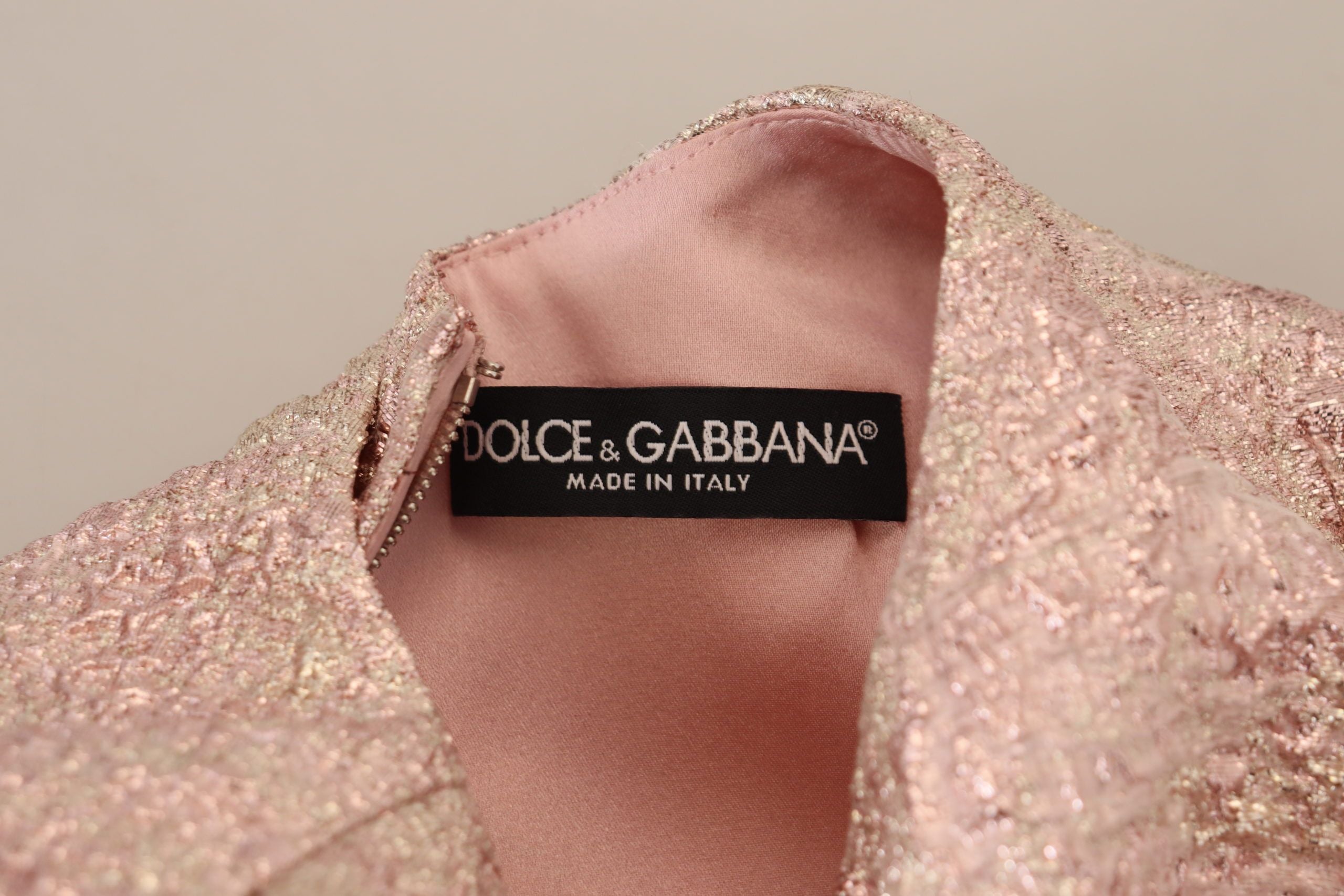 Dolce & Gabbana Розова жакардова миди рокля с 3/4 ръкави