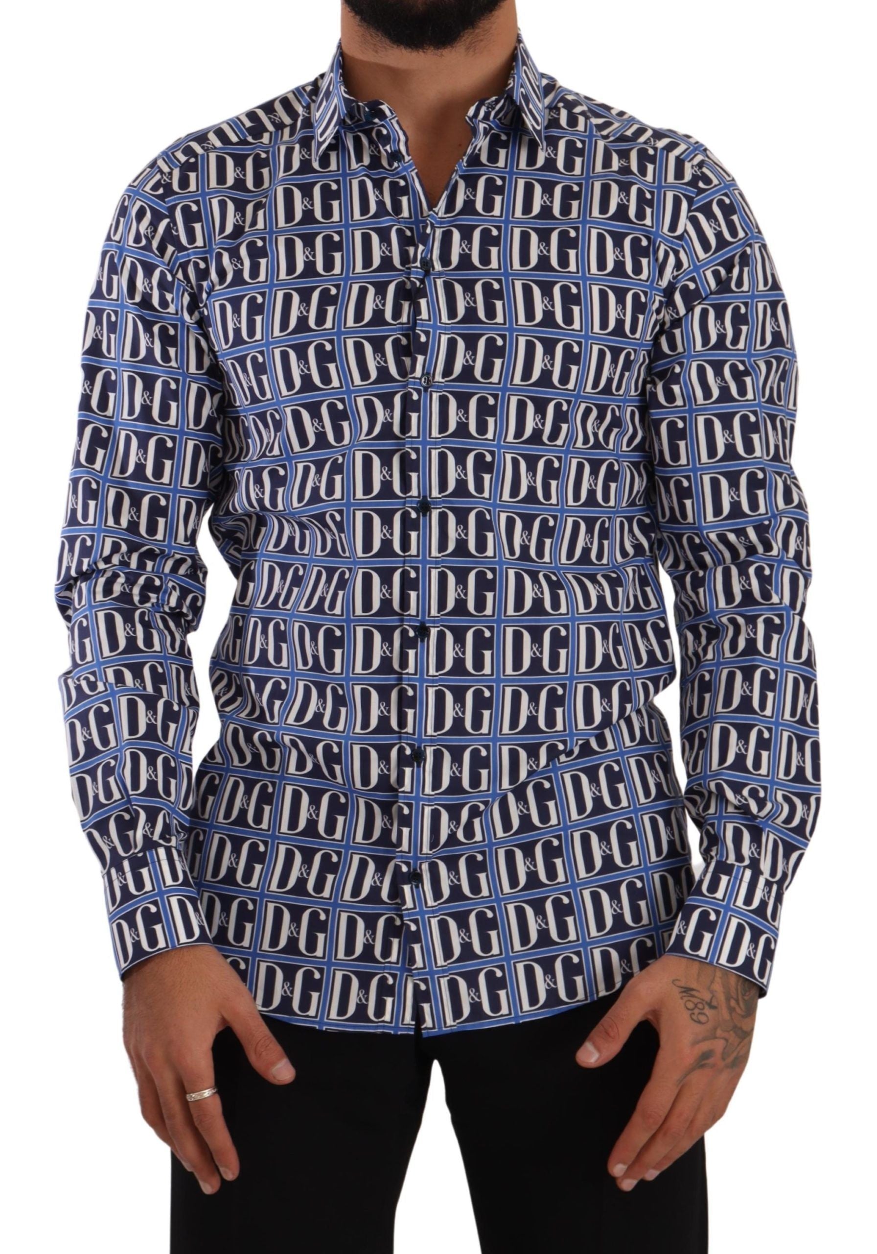 Dolce & Gabbana Blue Logo Mania Slim Fit памучна риза
