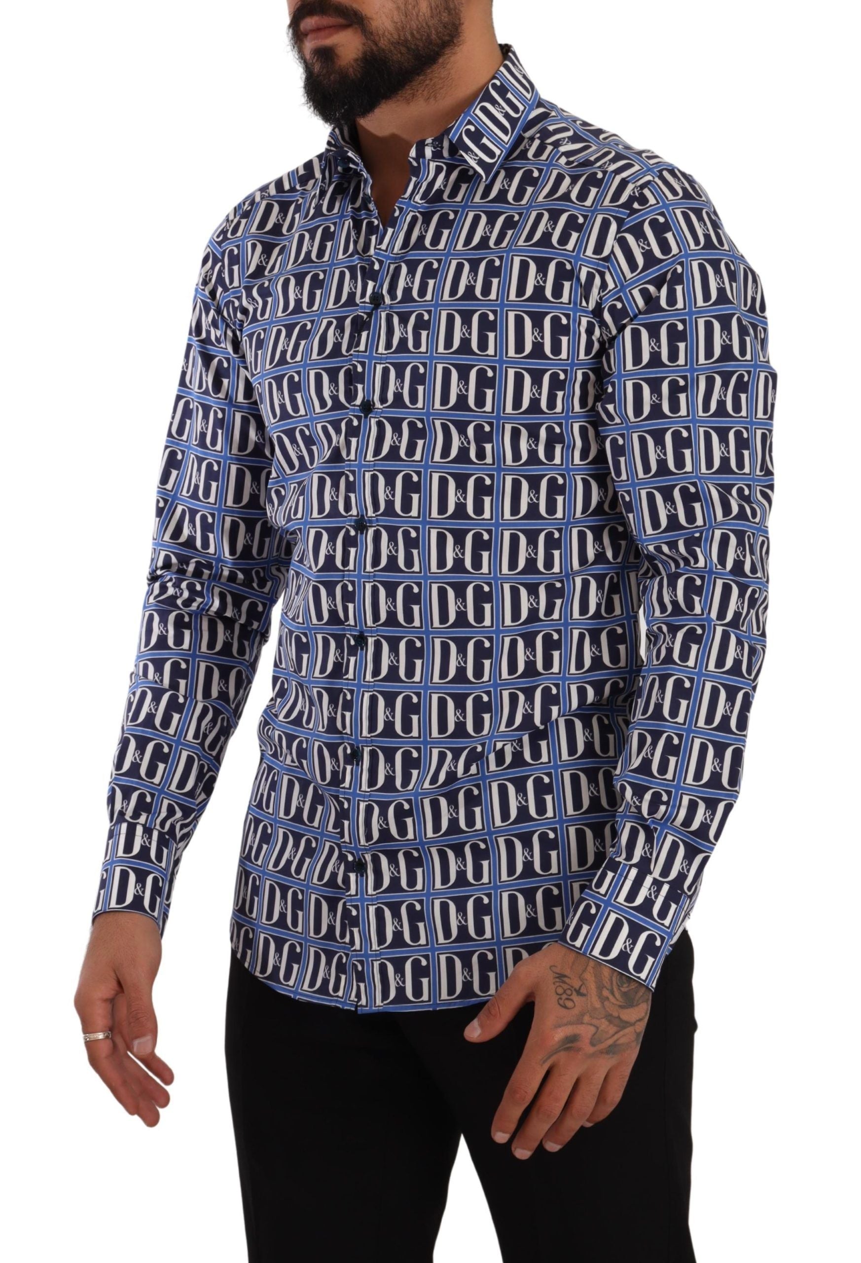Dolce & Gabbana Blue Logo Mania Slim Fit памучна риза