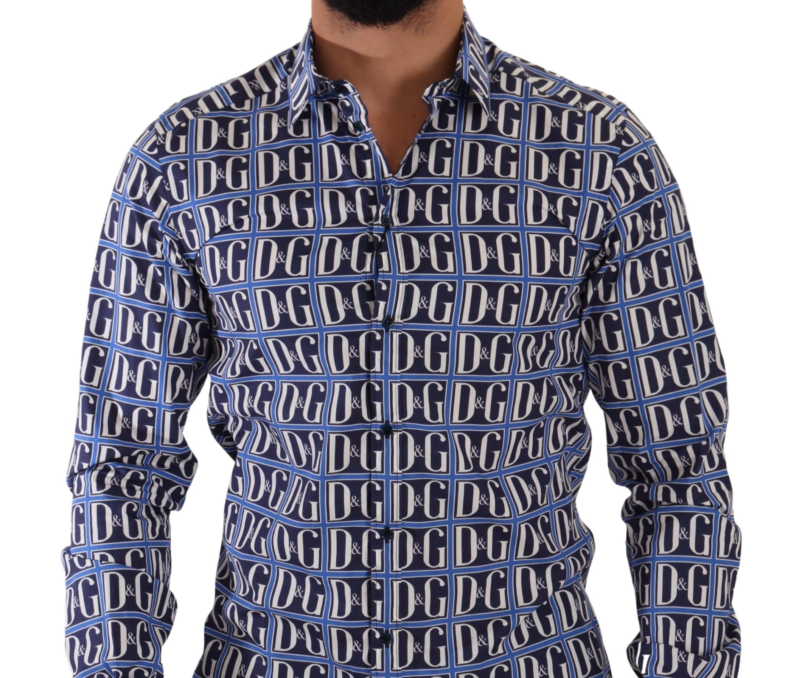 Dolce & Gabbana Blue Logo Mania Slim Fit памучна риза
