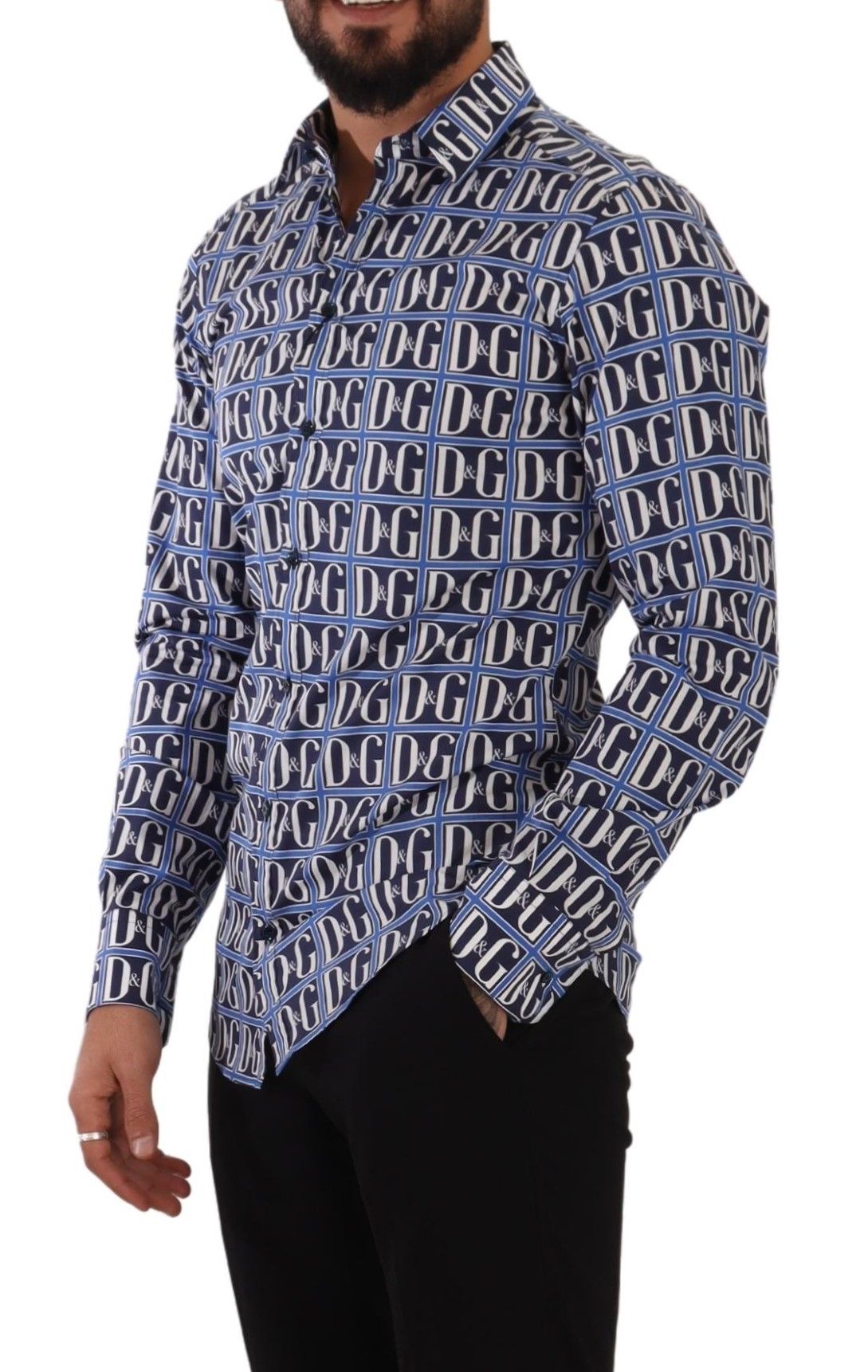 Dolce & Gabbana Blue Logo Mania Slim Fit памучна риза