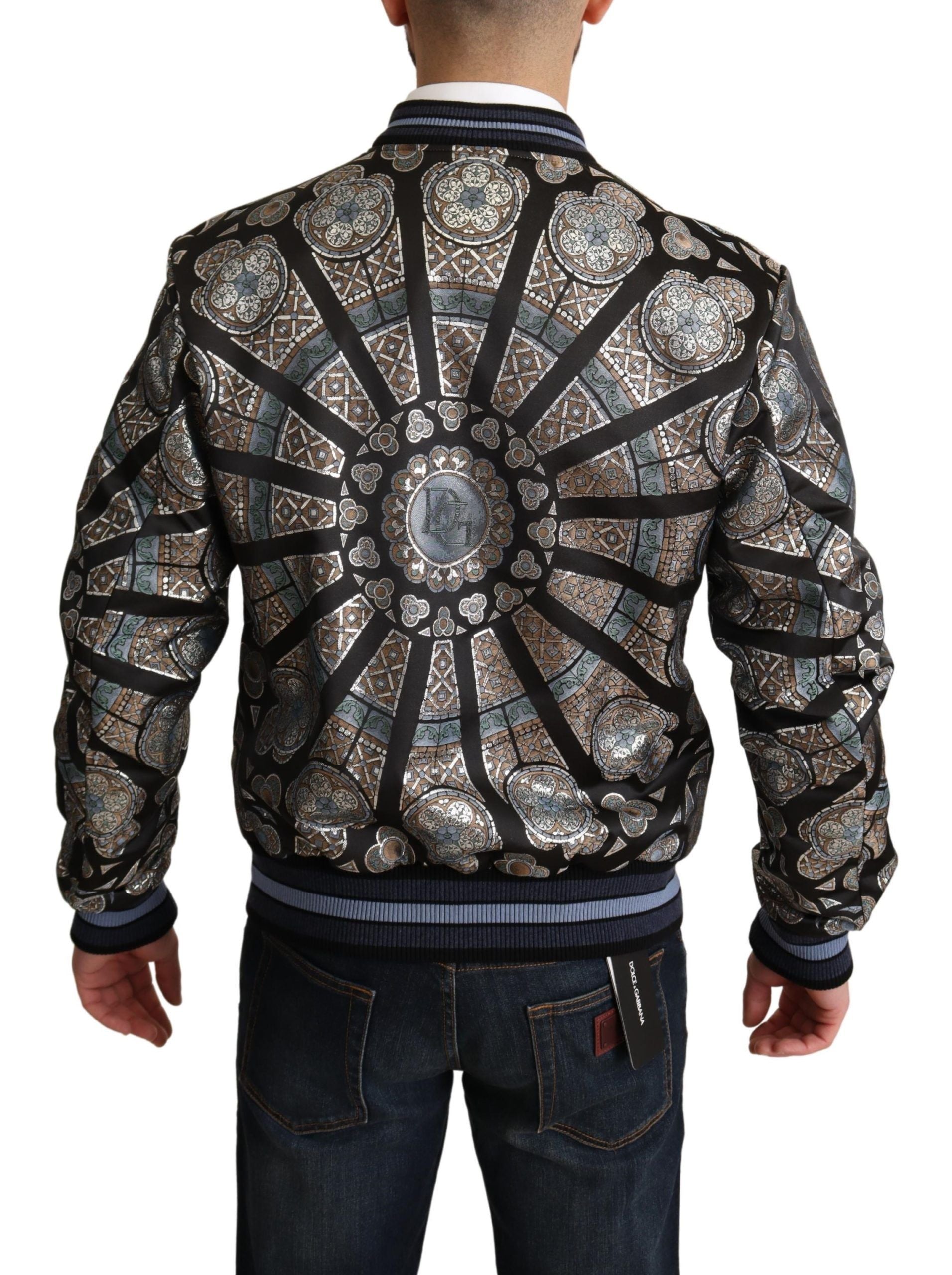 Dolce & Gabbana Blue Jacquard Motive Bomber Coat Мъжко яке