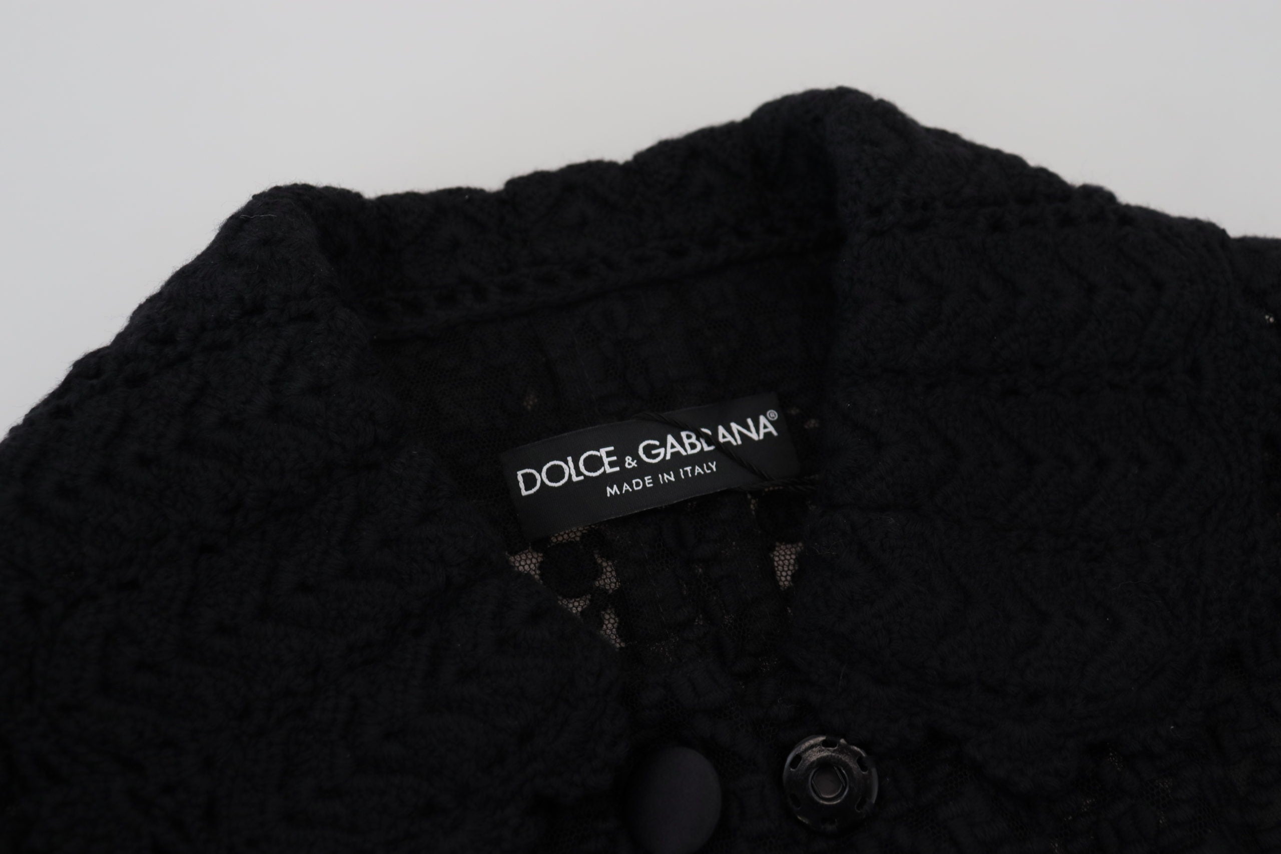 Dolce & Gabbana Черно вълнено плетено яке с копчета и яка