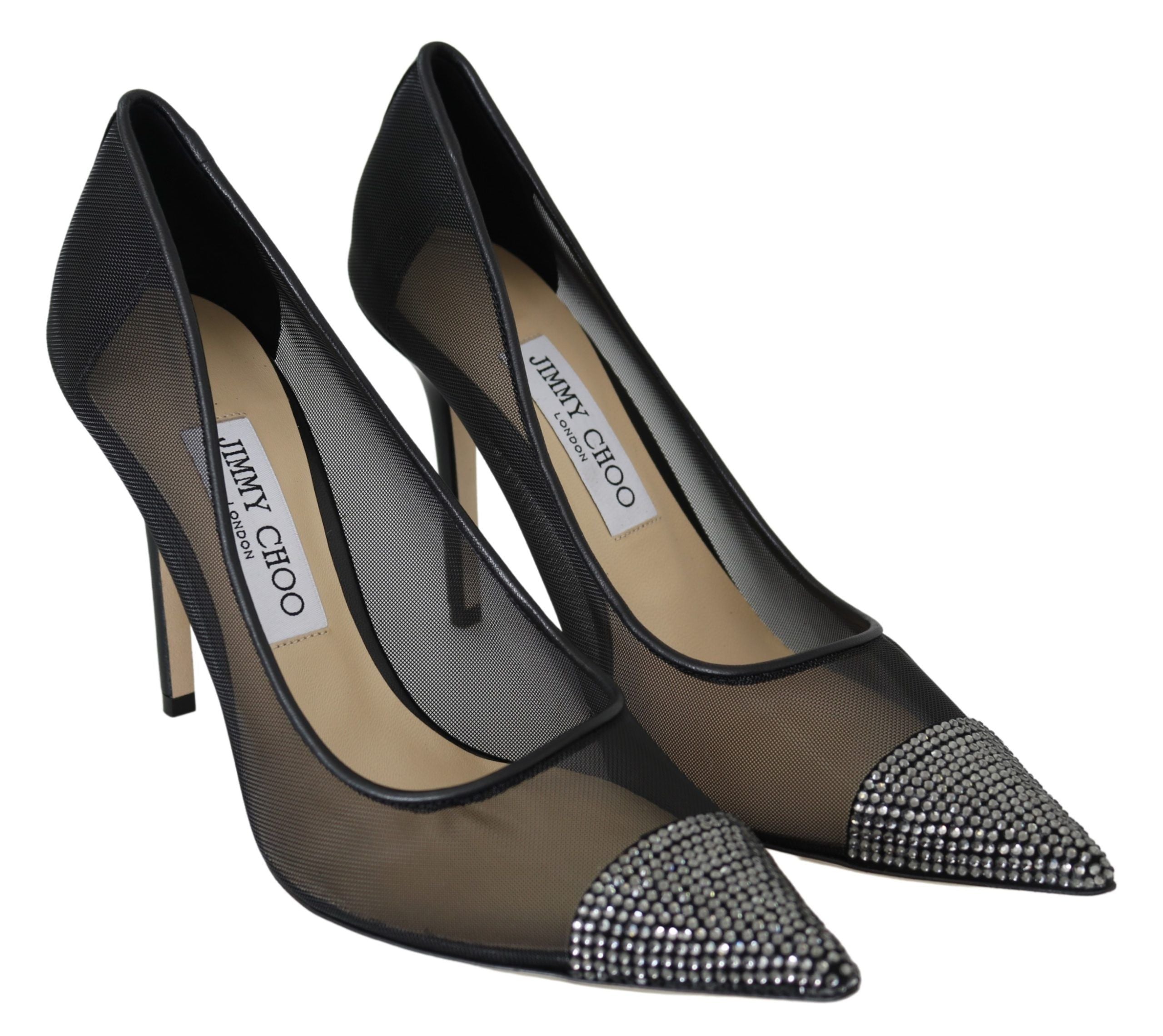 Черни мрежести обувки Jimmy Choo Amika 85 Diamond Pumps
